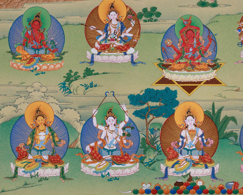 Twenty-One Tara Thangka of Surya Gupta Tradition | Hand-Painted Artwork