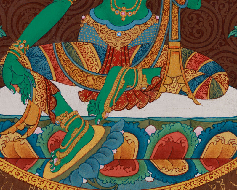 Green Tara Mantra Mandala Thangka | The Compassionate Protector