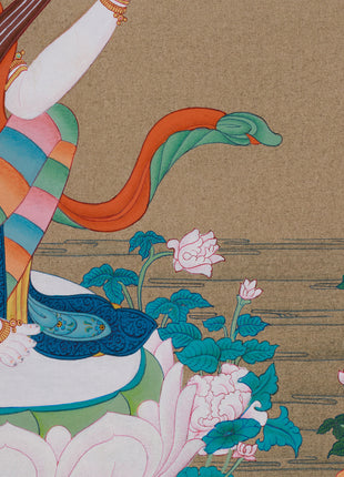 Hindu Goddess Saraswati Thangka | Wisdom & Knowledge Blessing