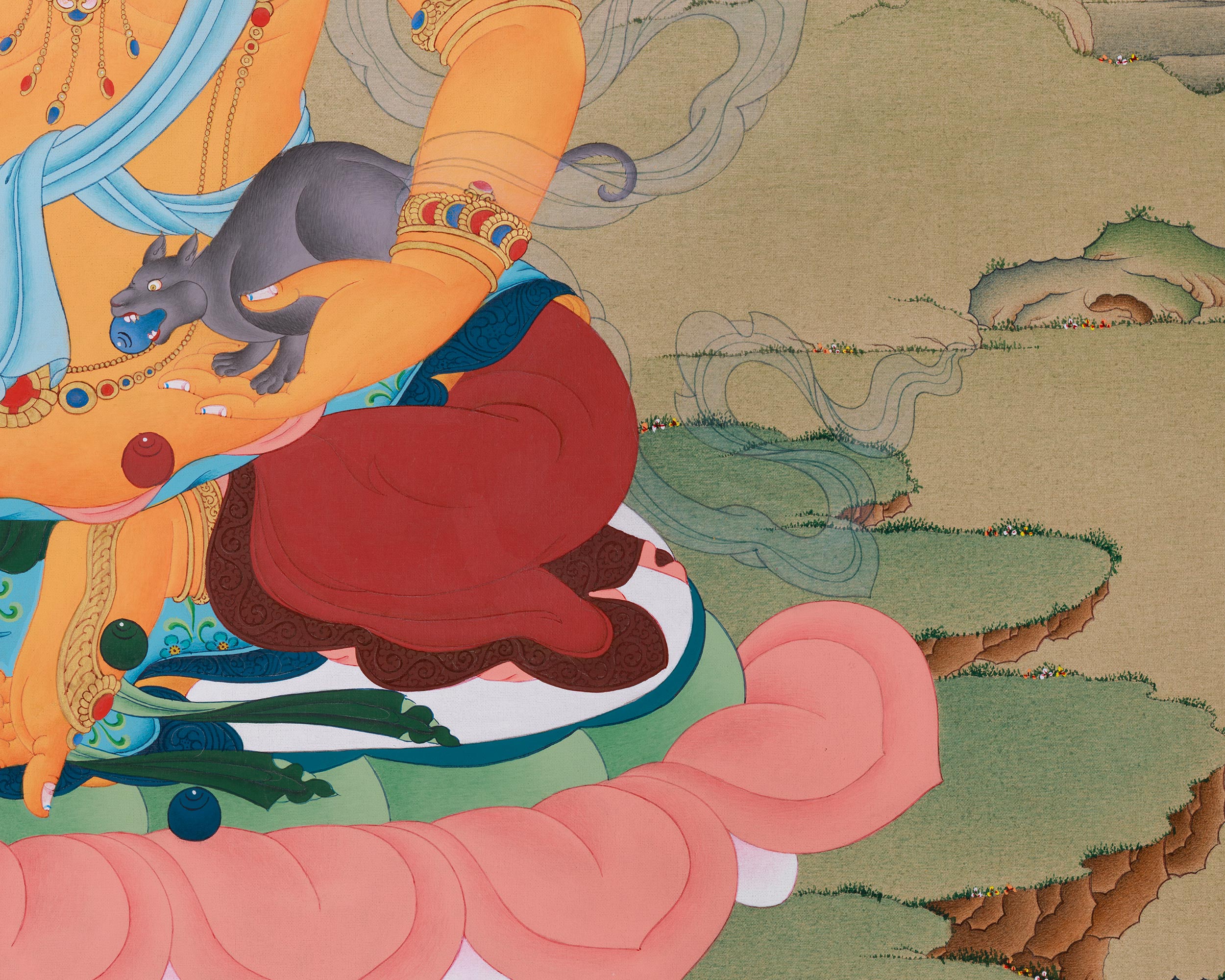 40 Inches Dzambhala Thangka | The Deity of Wealth, Prosperity, and Spiritual Abundance