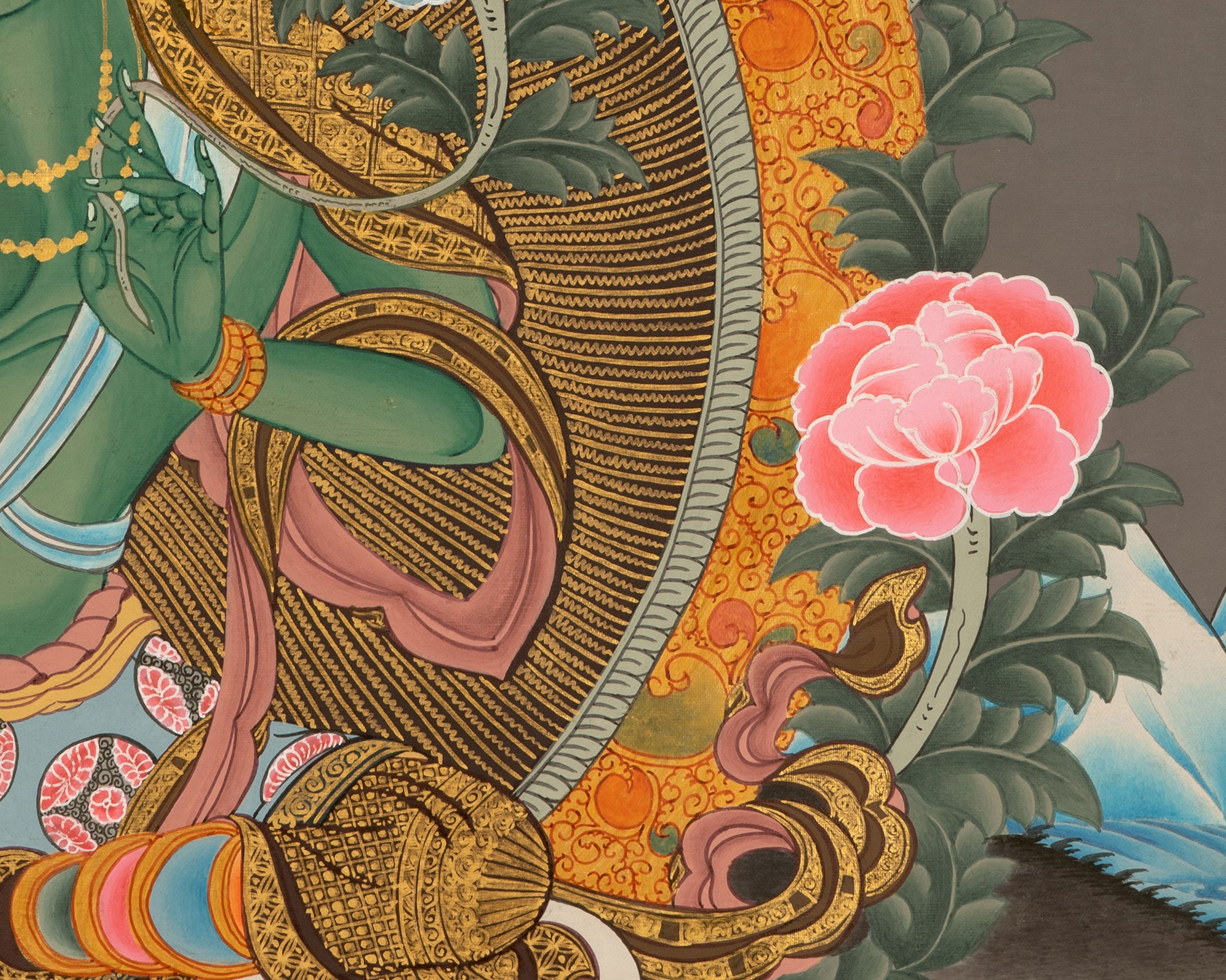 Sacred Traditional Green Tara Painting | Buddhist Goddess of Compassion