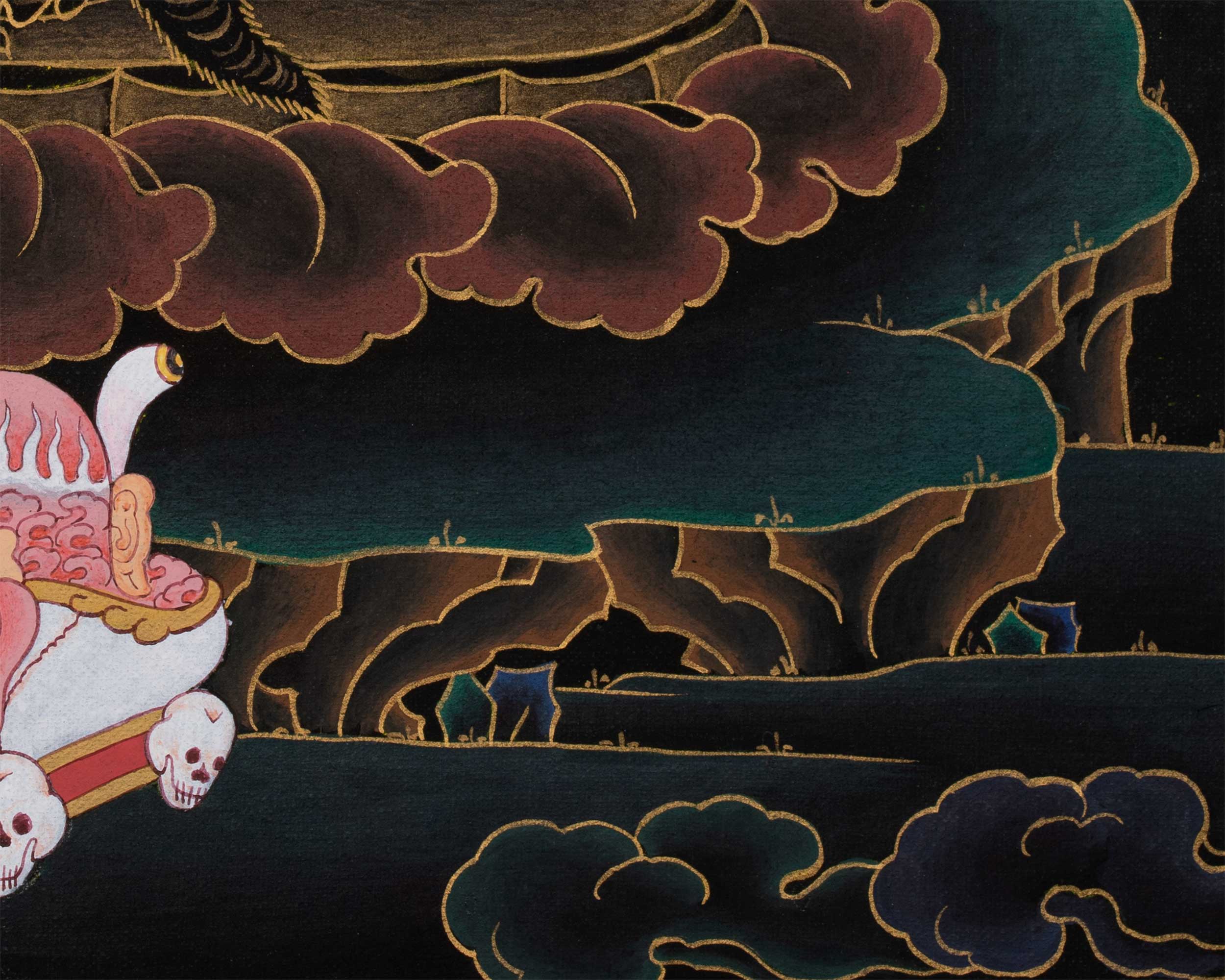 Exquisite Black and Gold  Vajrapani Thangka | Traditional Buddhist Artwork