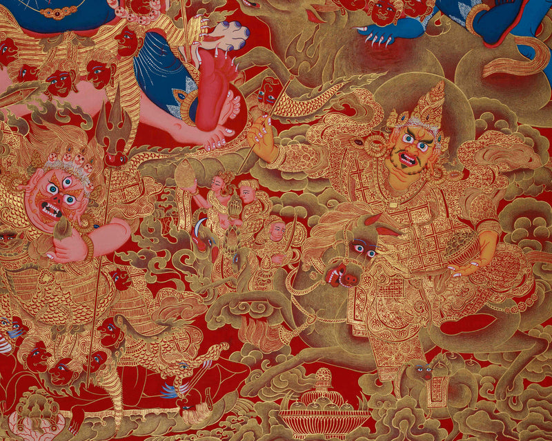 Golden Fury, The Mighty Mahakala Protector in Six-Arms | A Powerful Guardian of Spiritual Enlightenment