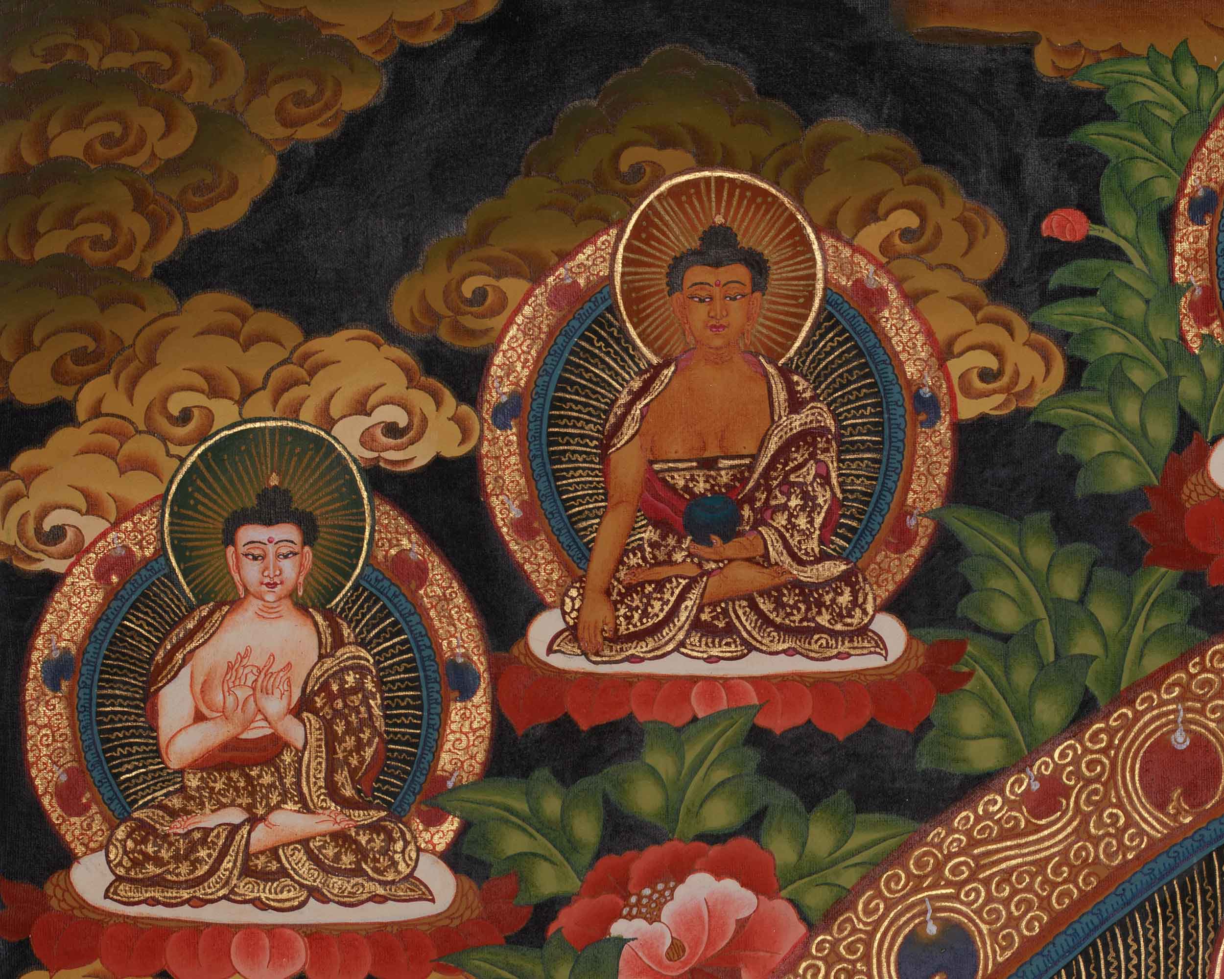 1000 Armed Chenrezig with Five Dhyani Buddha Thangka | Manjushri And Vajrapani Art