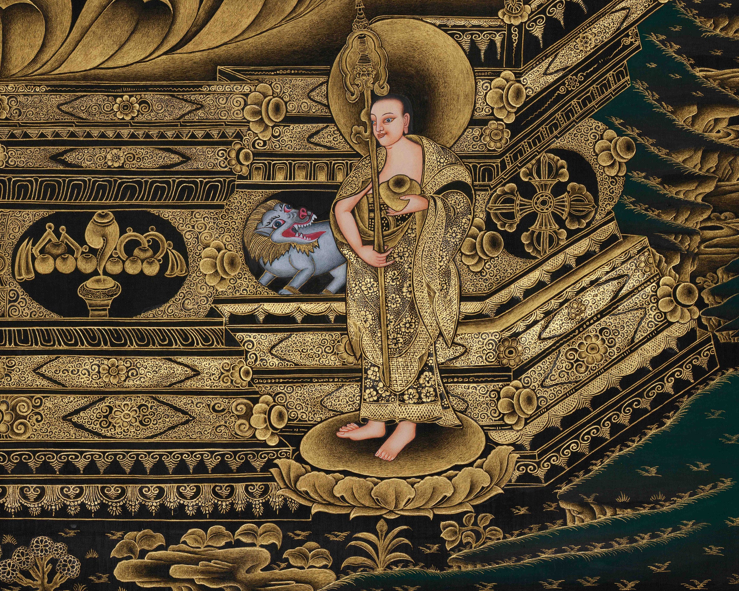 Founder of Buddhism, Siddhartha Gautama | Gold on Black Canvas | Giclée Print of the Buddha