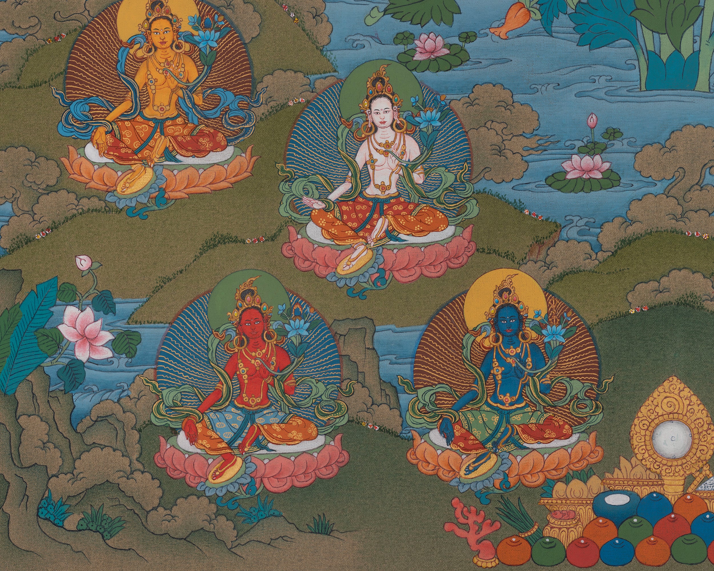 21 Tara Spiritual Art | Sacred Tara Forms Artwork | Thangka Painting | Shyama Tara