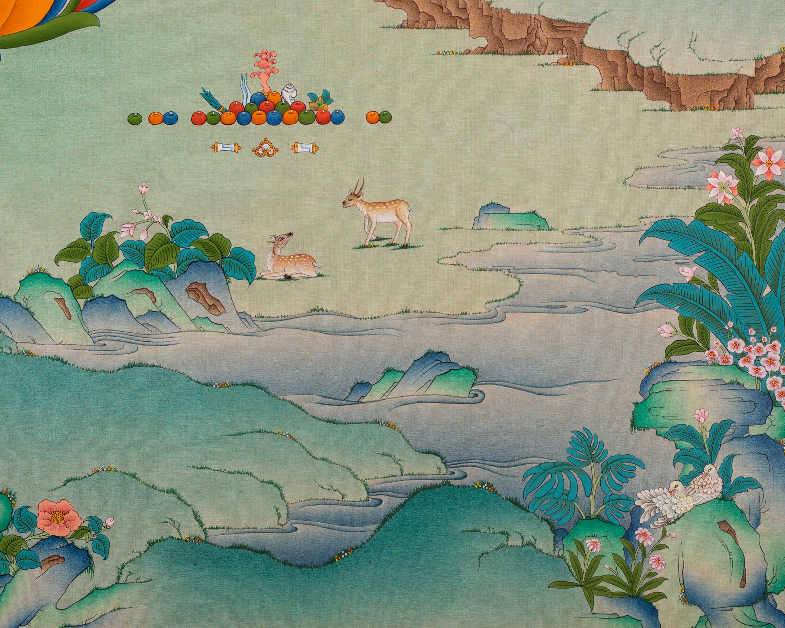 2-Armed Chenresig with Amitabha Buddha Thangka Print | Spiritual Wall Decoration