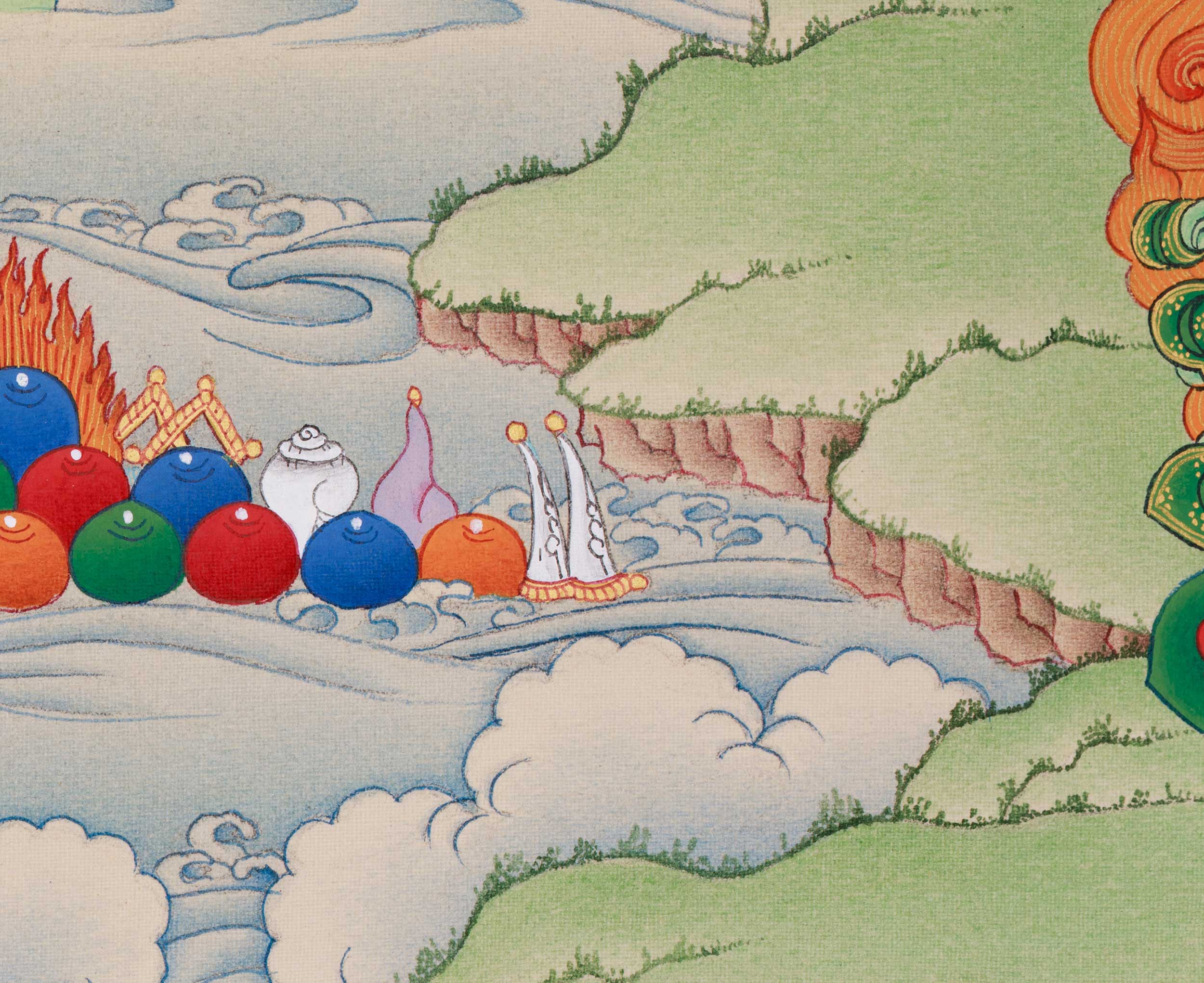 Trio Bodhisattva Thangka: Manjushri, Chenrezig, and Vajrapani | Tibetan Buddhism