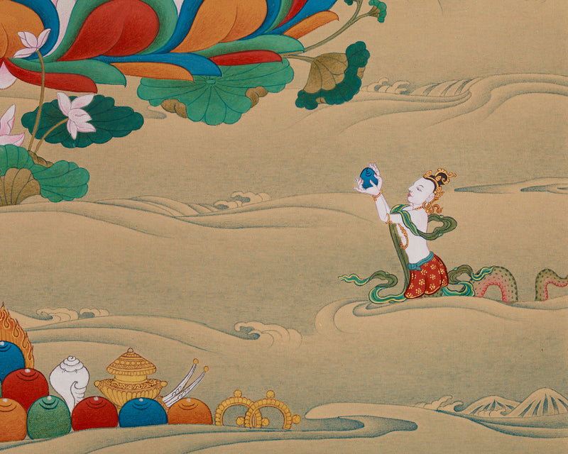 Sumptuous Compassionate Buddha Thangka - Four-Armed Chenresig with Lhasa Stone Enrichment