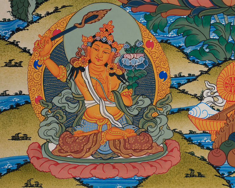 Avalokiteshvara Thangka with Buddhas and Bodhisattvas | Hand-Painted Himalayan Art