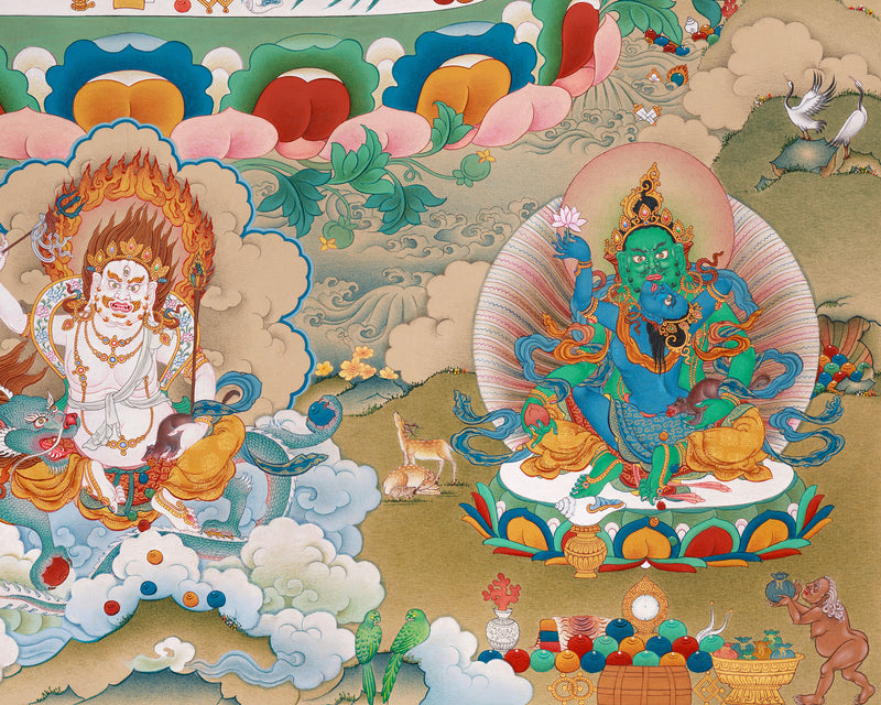 Tibetan Five Dzambhalas Thangka | Wealth Deities for Abundance & Success