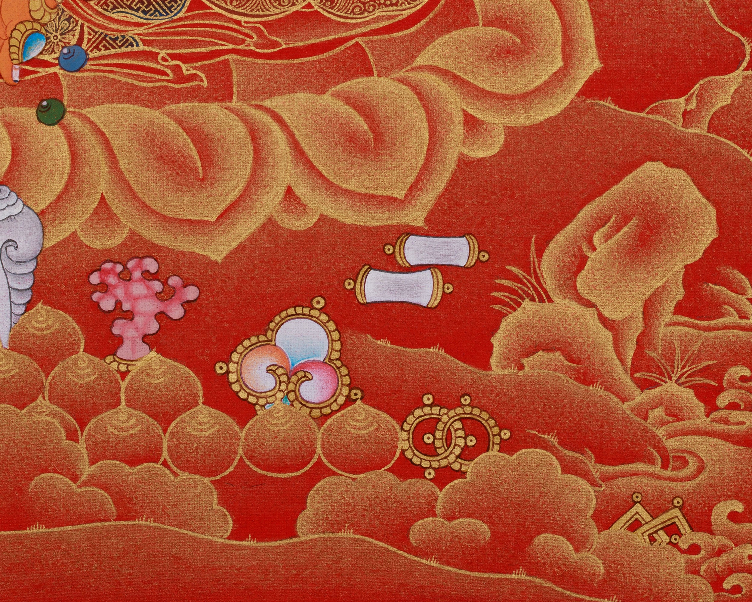 God of Abundance, Dzambhala Thangka, Tibetan Buddhist Wealth Deity, Wall Art