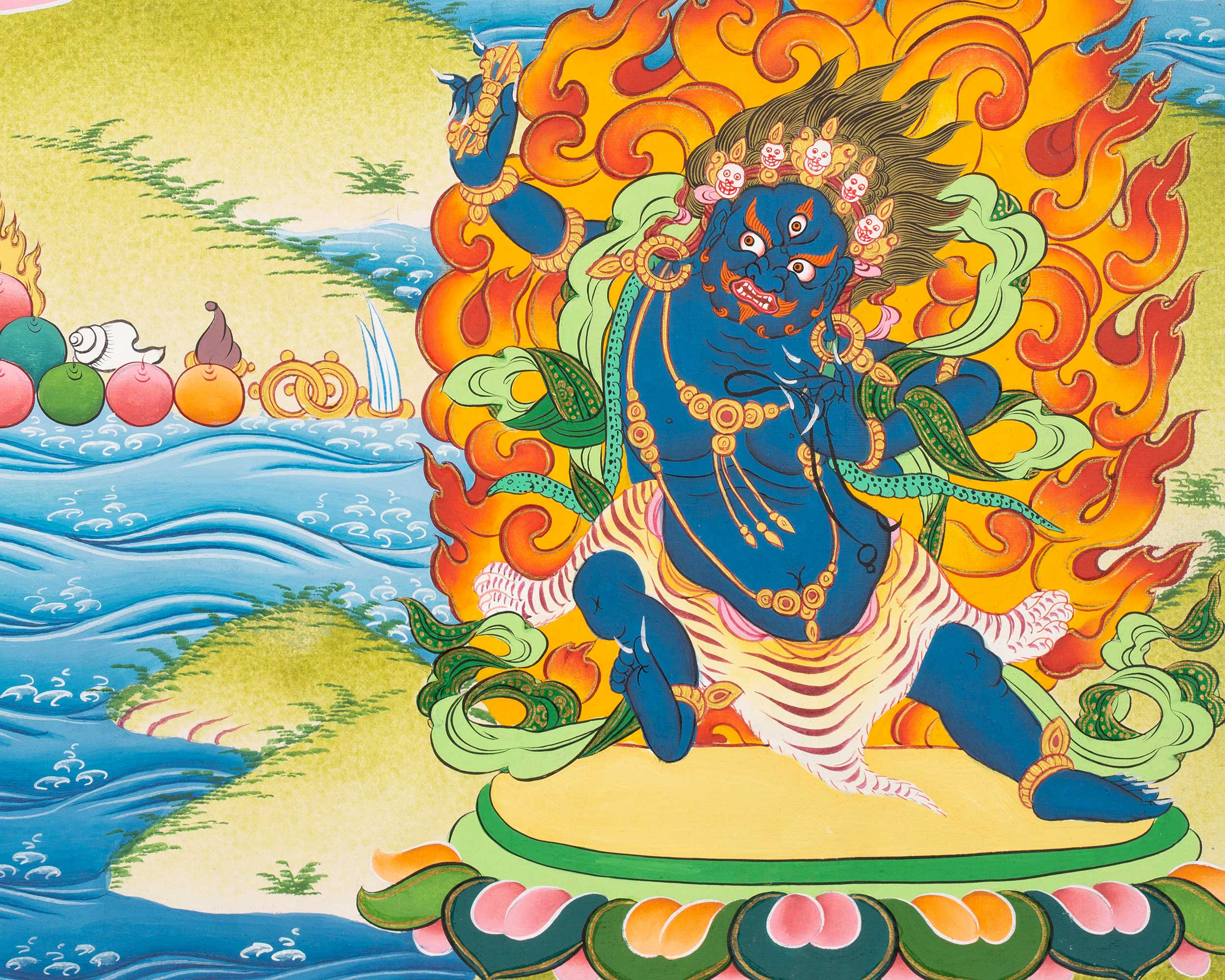 Manjushri Thangka  | Flanked By Avalokiteshvara And Vajrapani