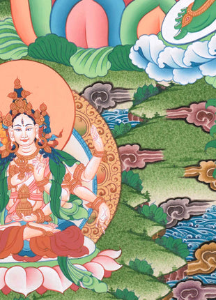 Green Tara Thangka with Other Deities | Wall Art for Tranquility