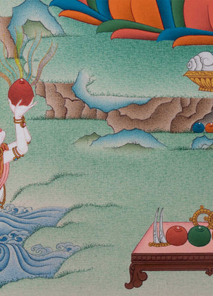 4 Armed Avalokiteshvara Thangka Print | Bodhisattva Avalokiteshvara With Buddha Amitabha