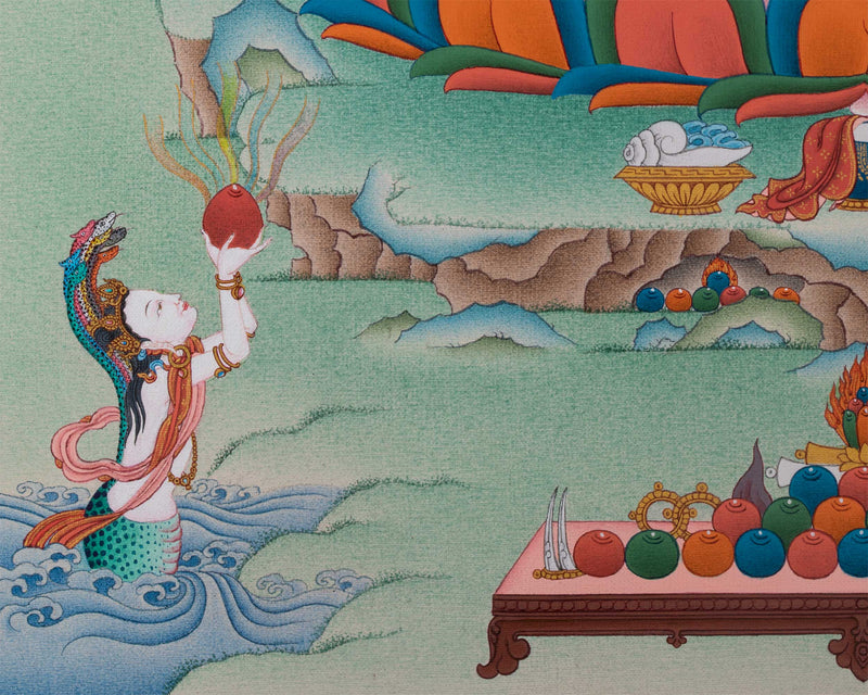 4 Armed Avalokiteshvara Thangka Print | Bodhisattva Avalokiteshvara With Buddha Amitabha