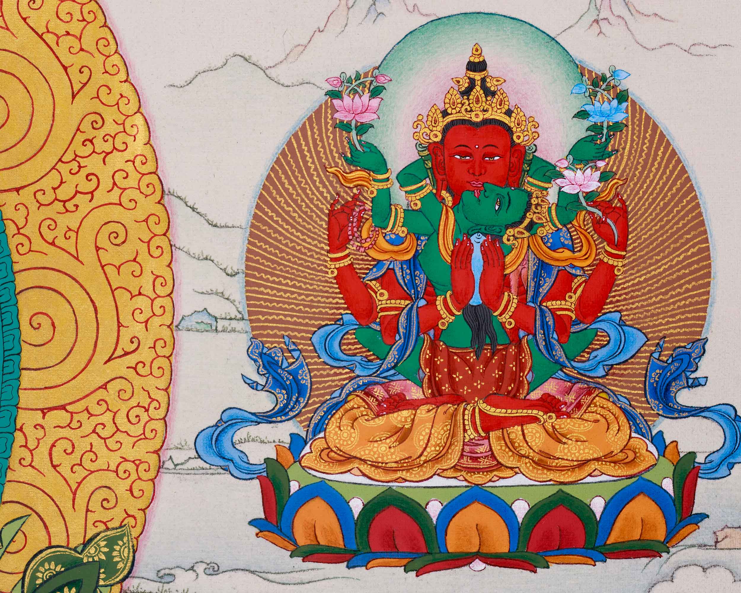 Tibetan Red Chenrezig Print | Gyalwa Gyatso | The Bodhisattva of Compassion