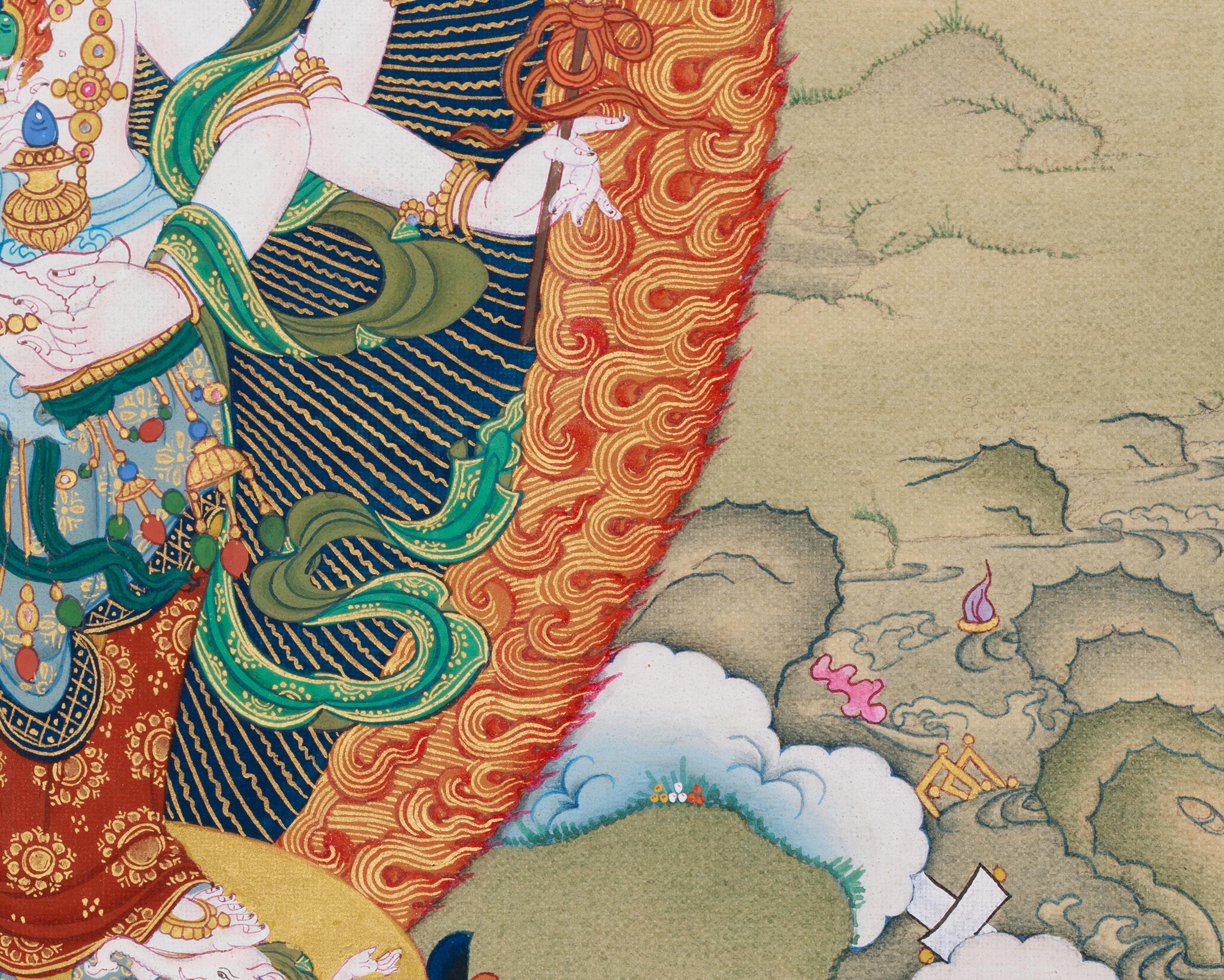 Sacred Buddhist Deity White Mahakala | Thangka of the Prosperity Guardian