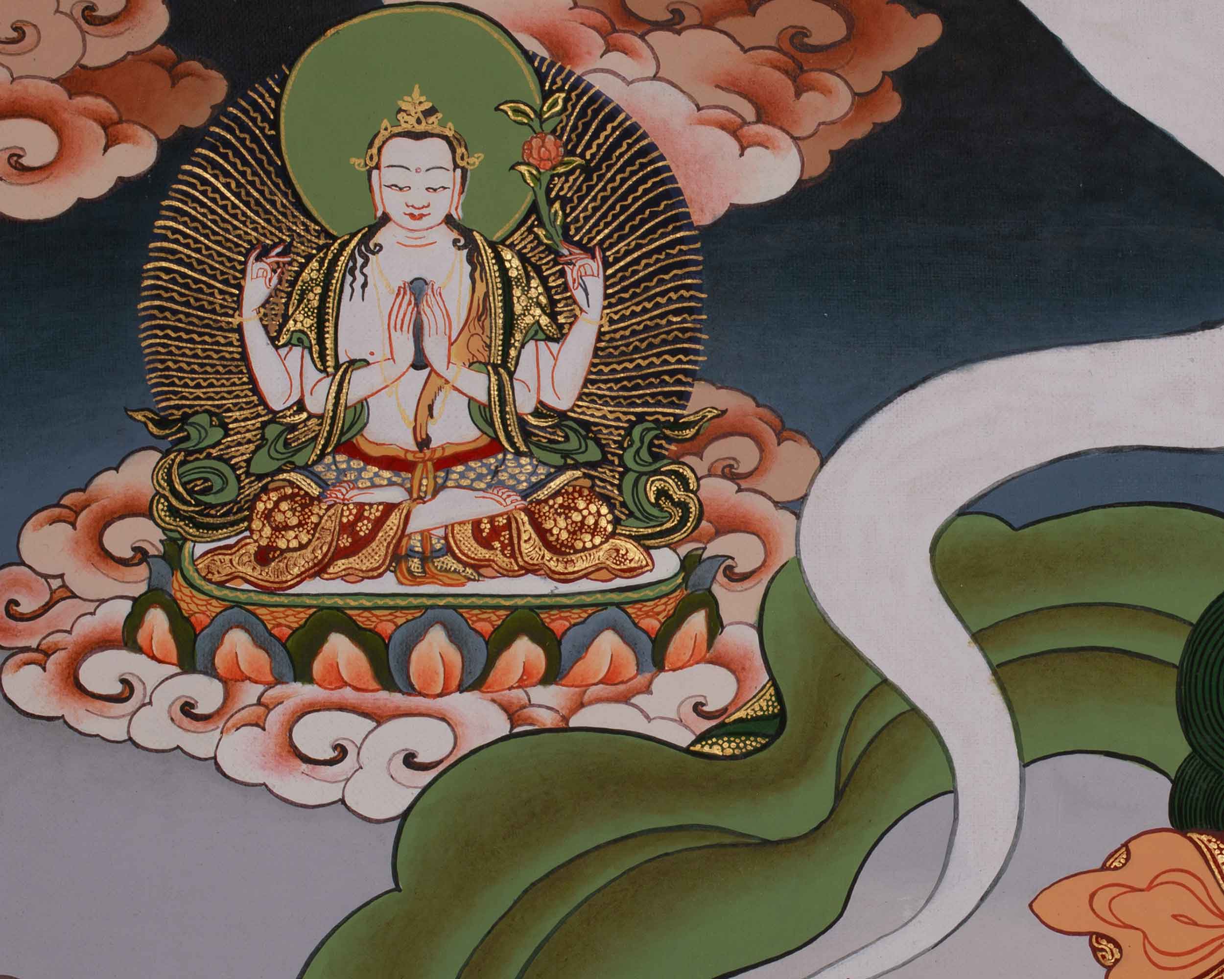 Wheel of Life Thangka with Chenrezig and Amoghasiddhi | A Sacred Symbol of Samsara