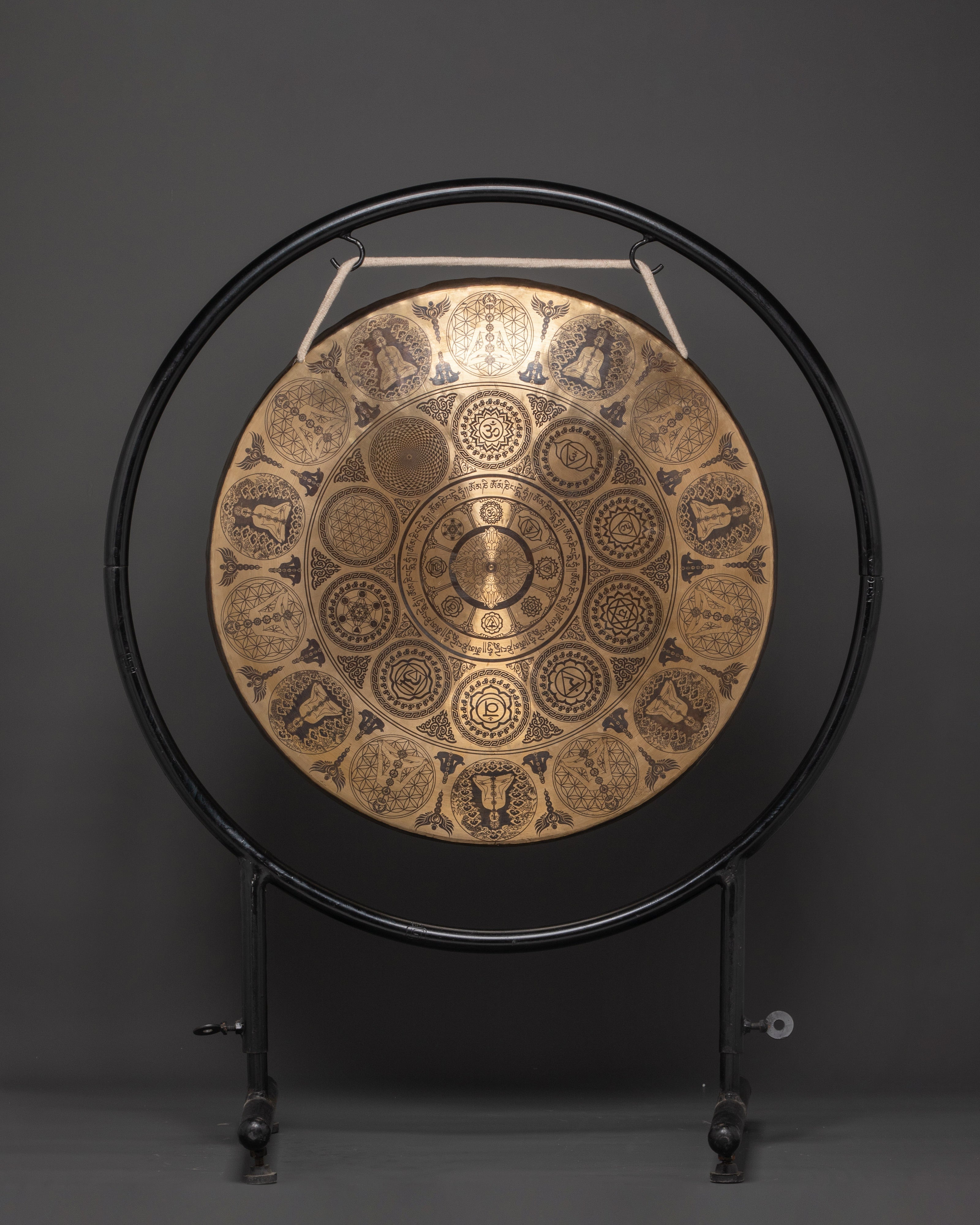 Handcrafted Sound Healing Gong | Engraved Brass Mandala Gong with Buddha Design