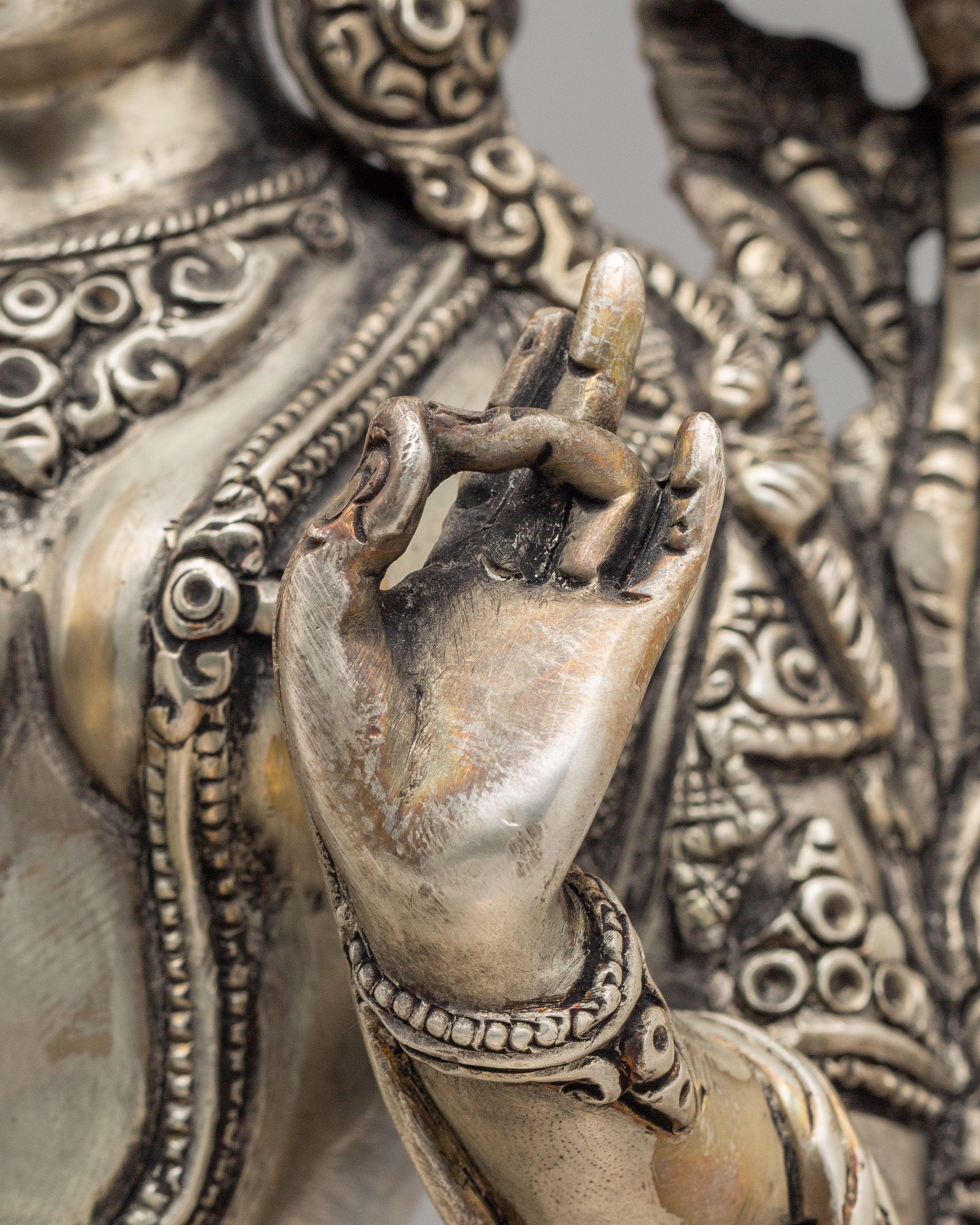 Green Tara Mother of Liberation Statue | Silver Plated Copper Buddhist Sculpture