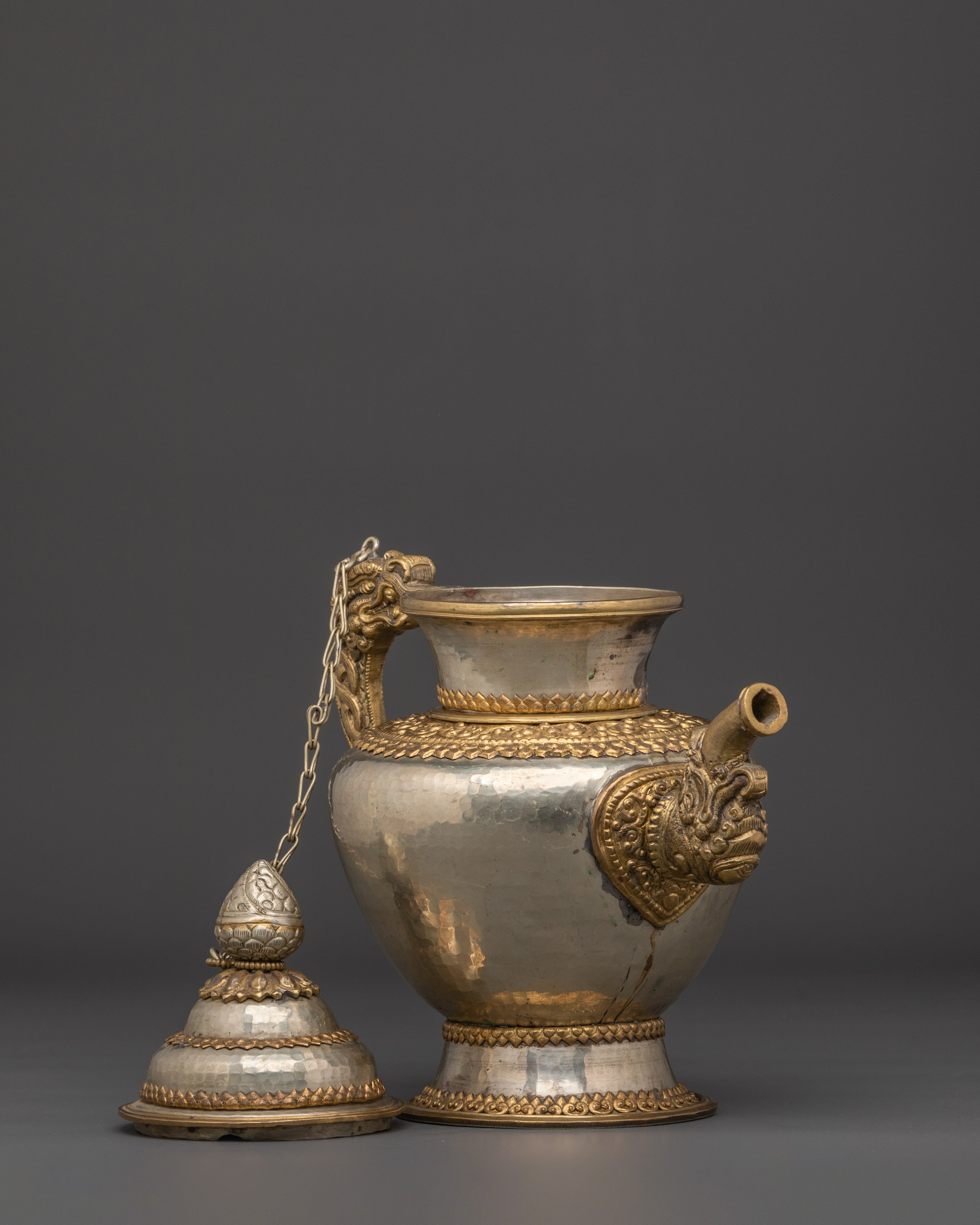 Brass Tea Pot with Motif Handle | Spiritual Decor & Ritual Offering Vessel