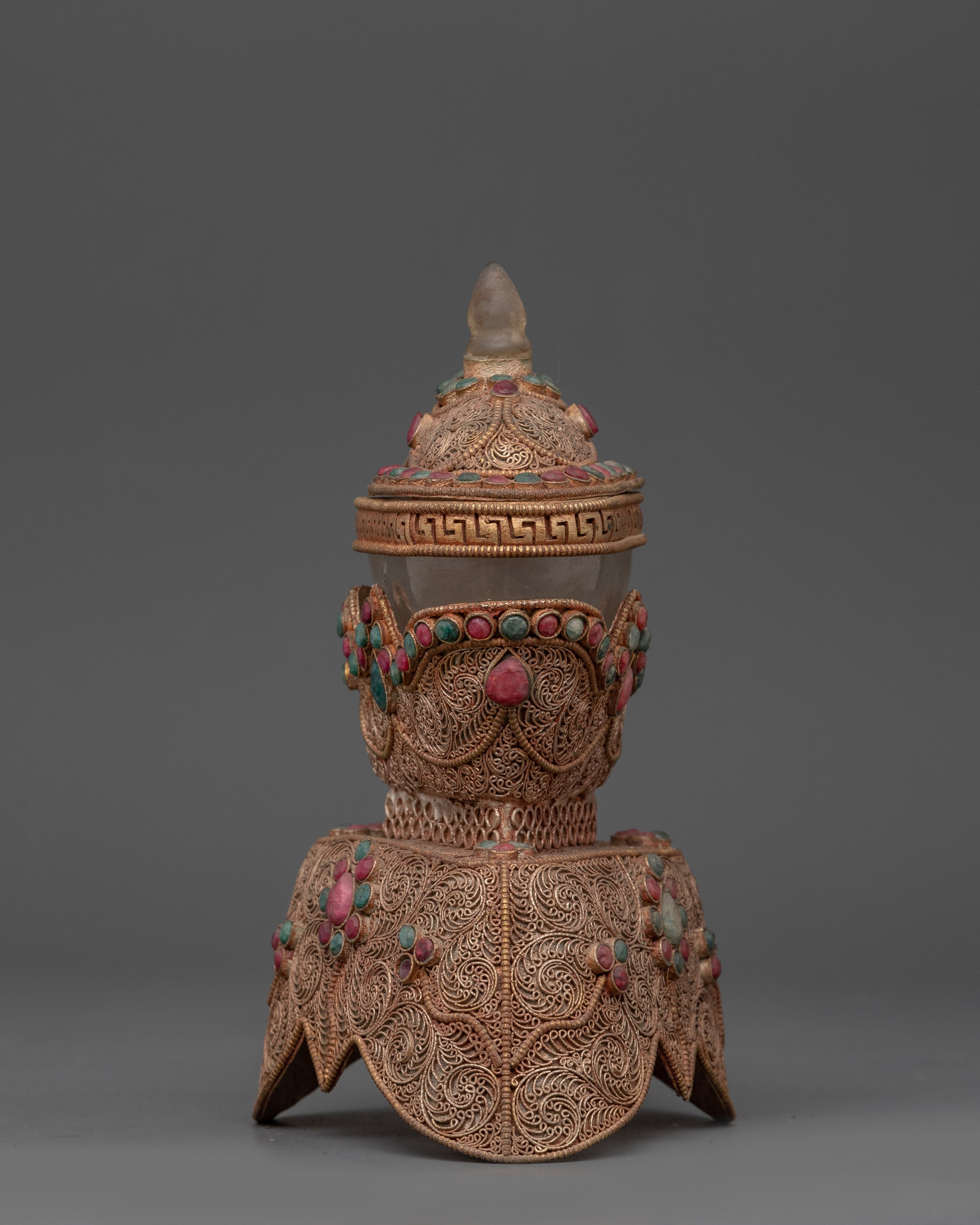 Buddhist Kapala Ritual Tool | Tantric Skull Cup with Coral and Turquoise Decorations