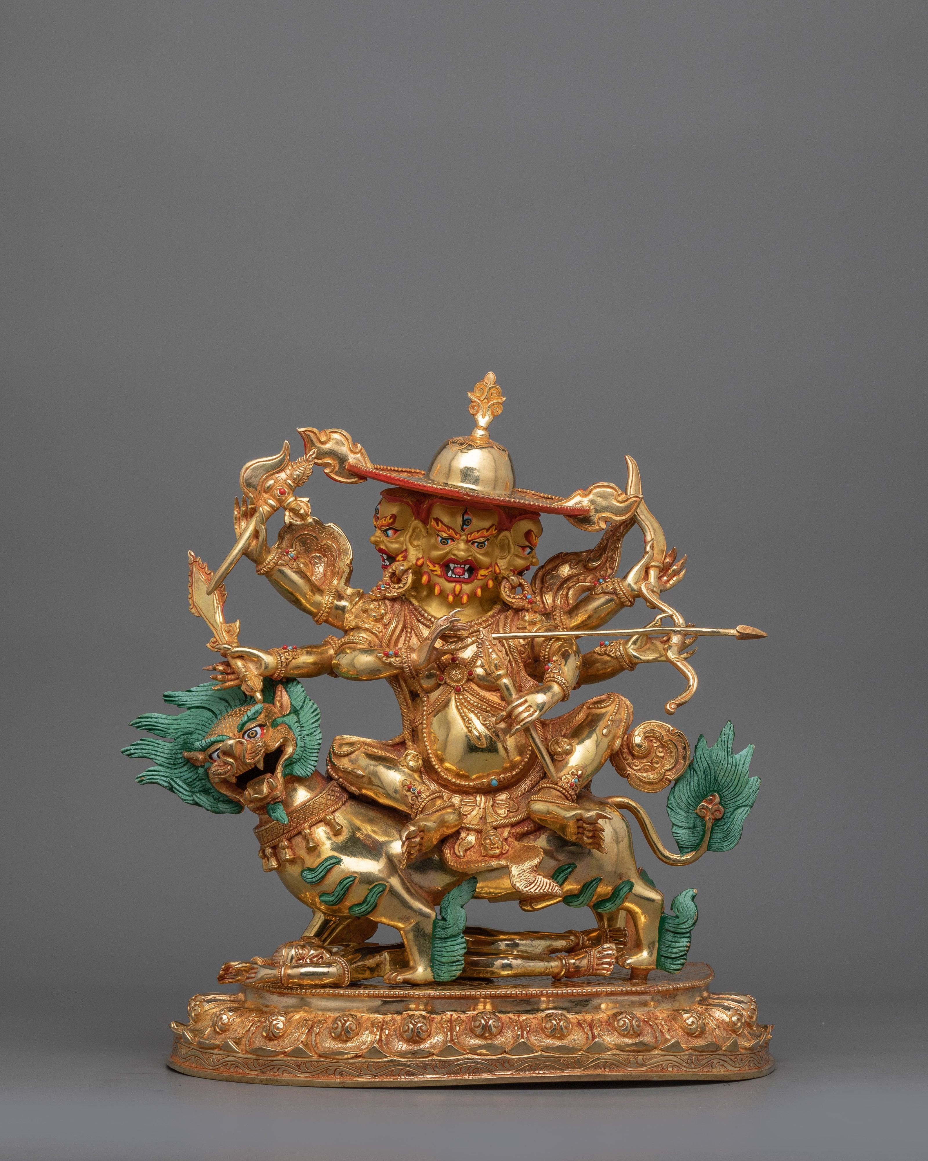 Tibetan Protector Deity Pehar Gyalpo Statue | 24K Gold Gilded Figurine