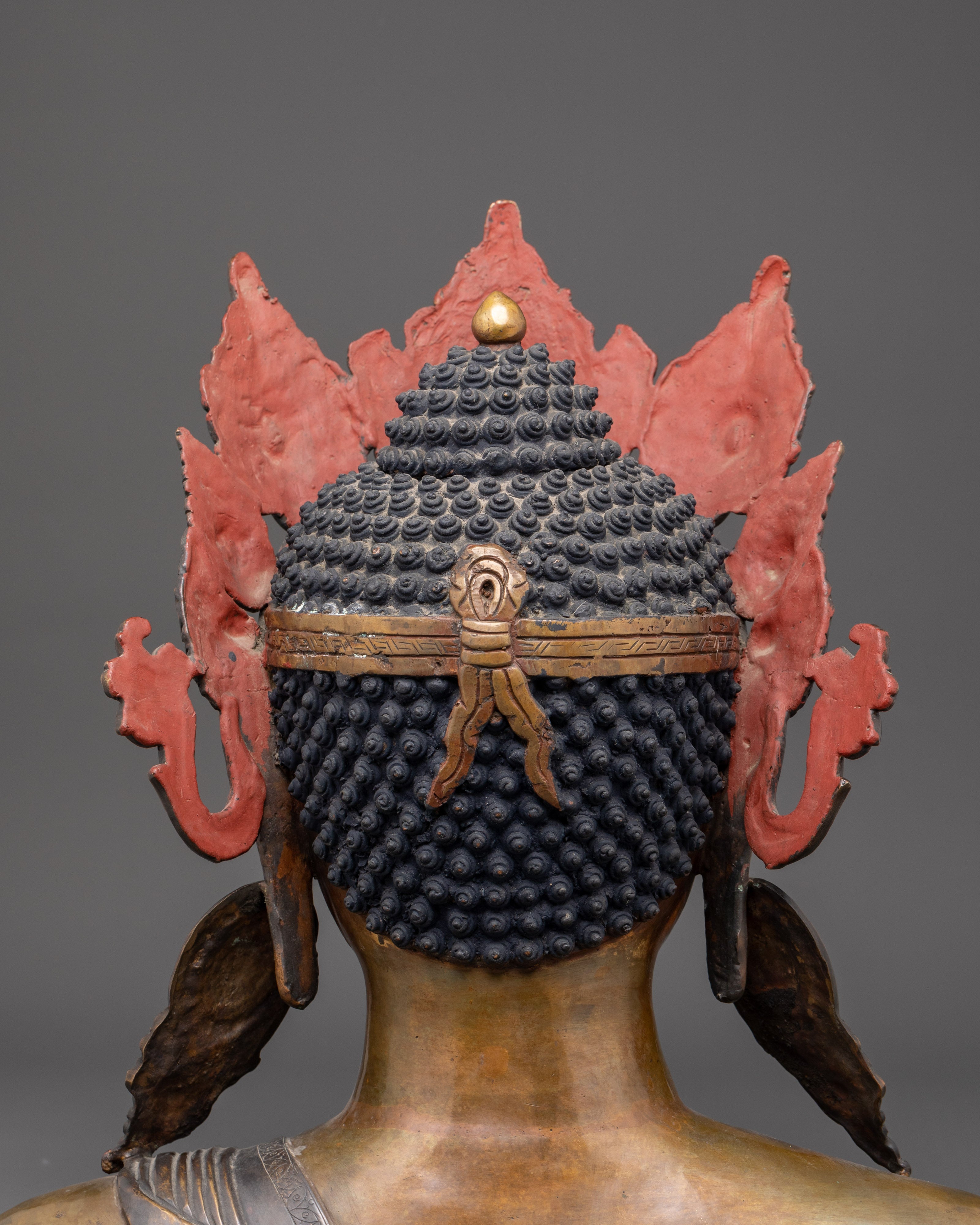 Tibetan Buddha Head Sculpture | Oxidized Copper Bust with Crown & Earrings