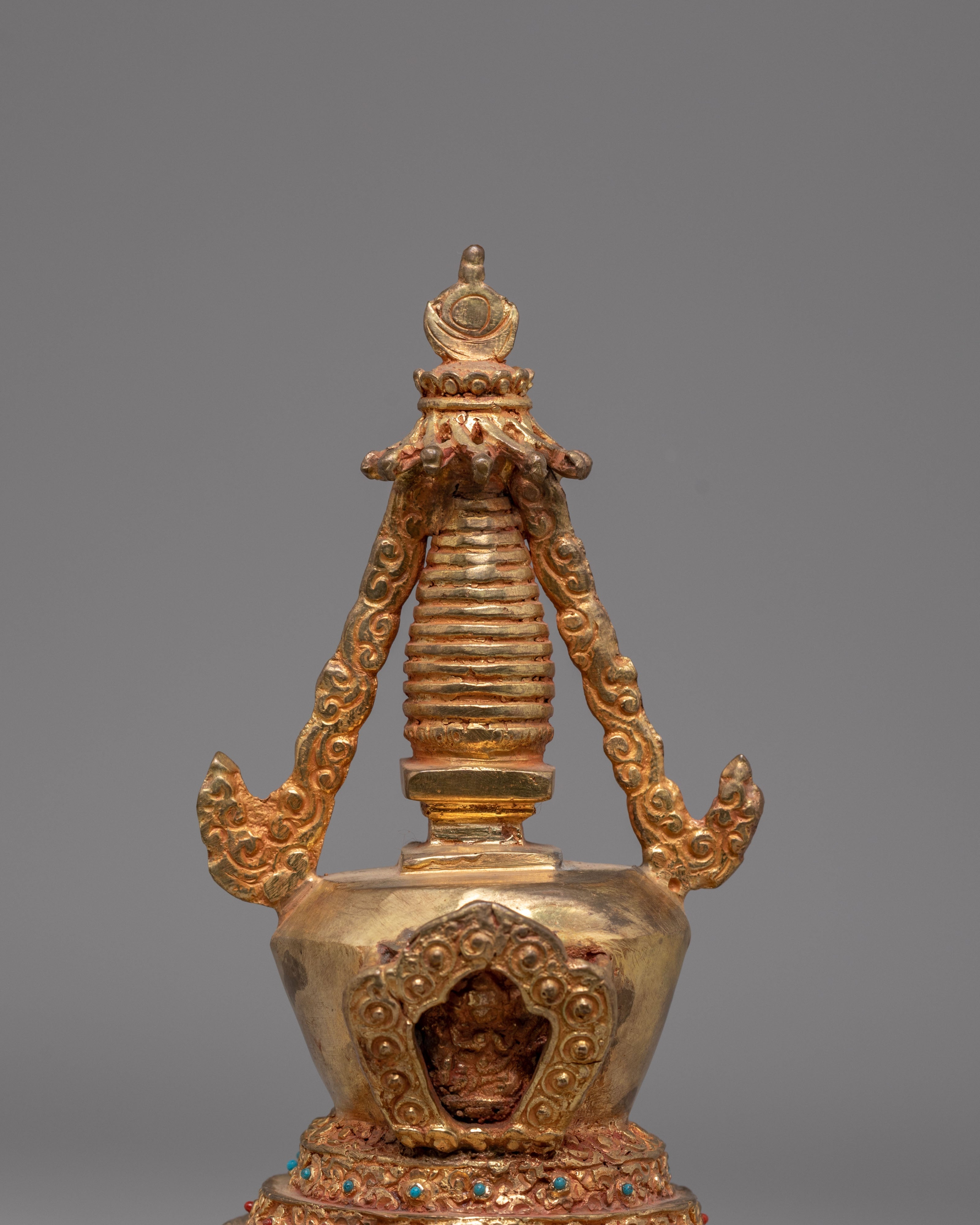 Handcrafted Tibetan Copper Stupa | Copper Gold-Plated Art