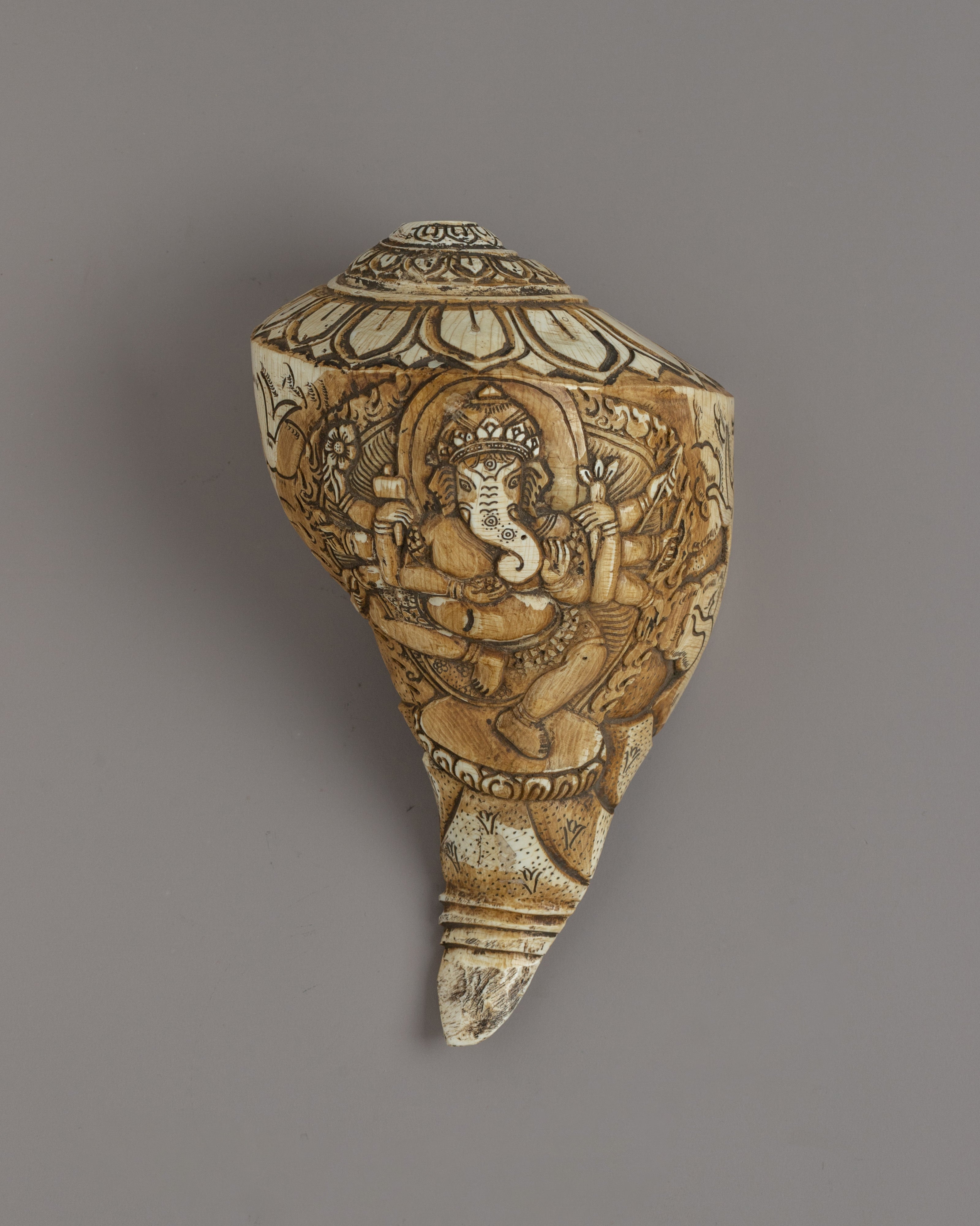 Hand-carved Conch (Sankha) | Buddhist and Hindu Ritual Tool for Blessings