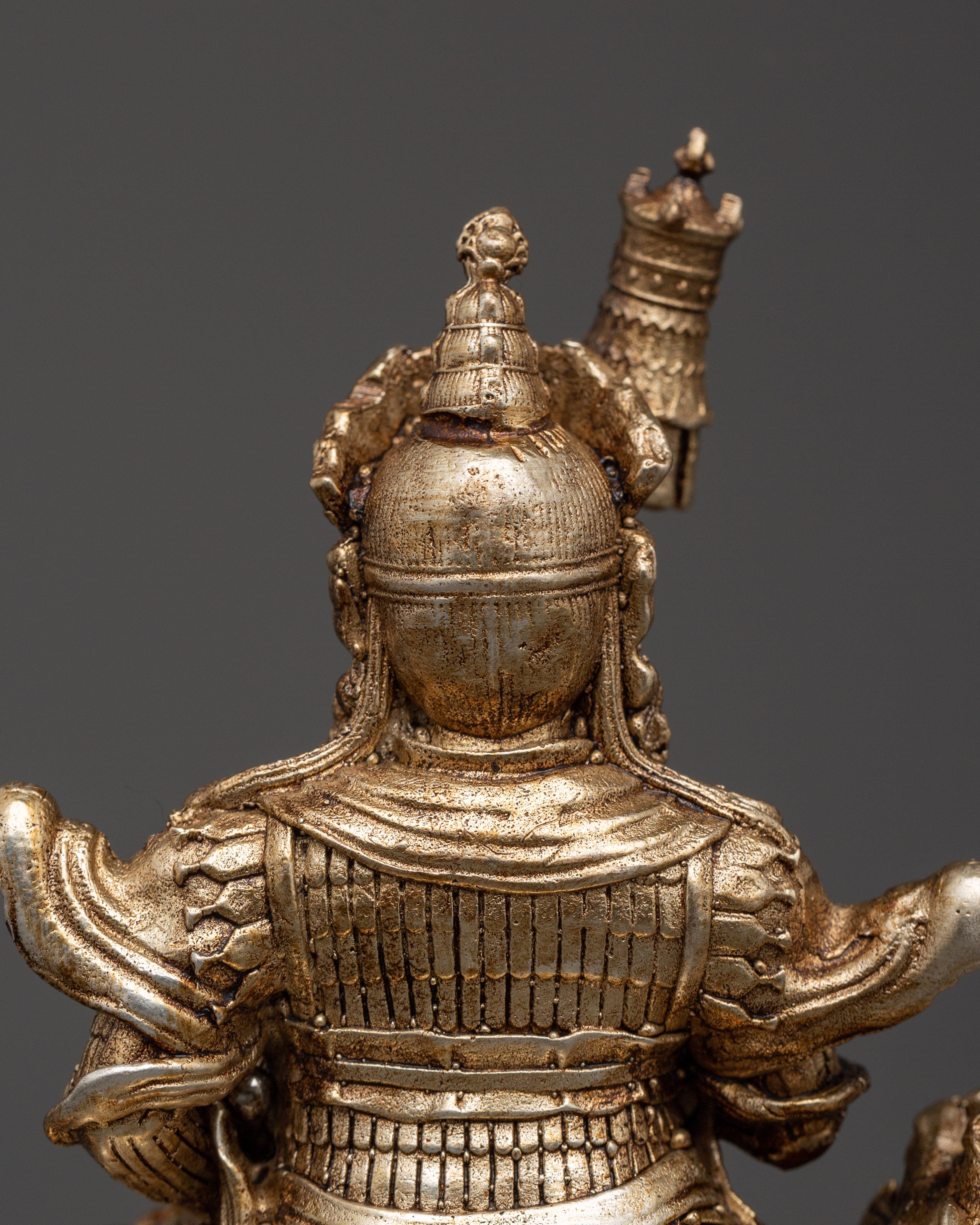 Oxidized Copper Silver-Plated Namtoshe Statue | Tibetan Guardian of Wealth & Protection