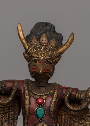 Copper Garuda Statue with Turquoise | Tibetan deity sculpture