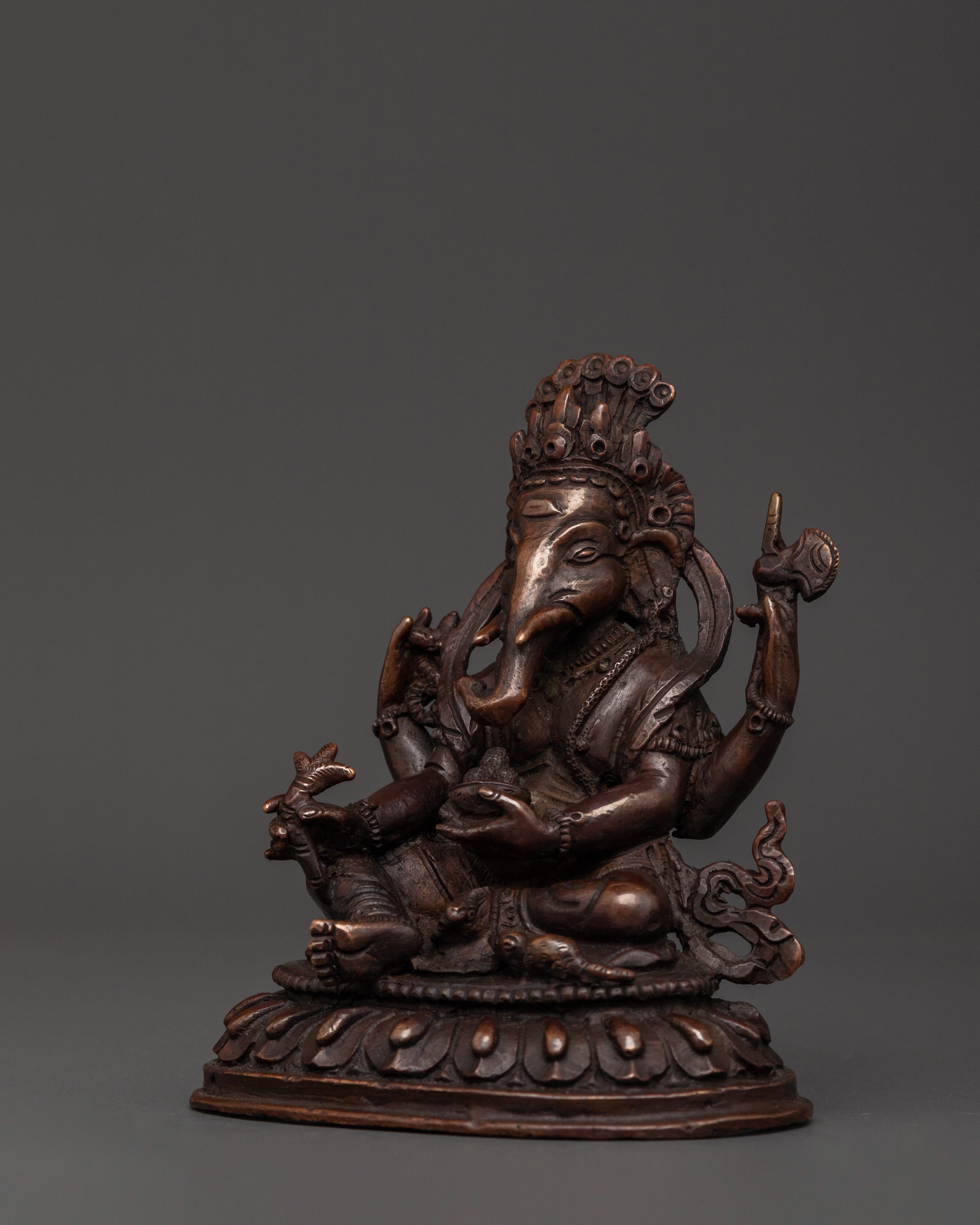 Lord Ganesh Oxidized Copper Hindu Deity Sculpture | Remover of Obstacles, Prosperity and Wisdom Symbol