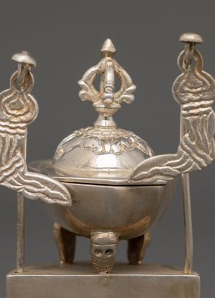 Silver Plated Brass Kapala Skull Cup | Sacred Tantric Tool for Buddhist Rituals