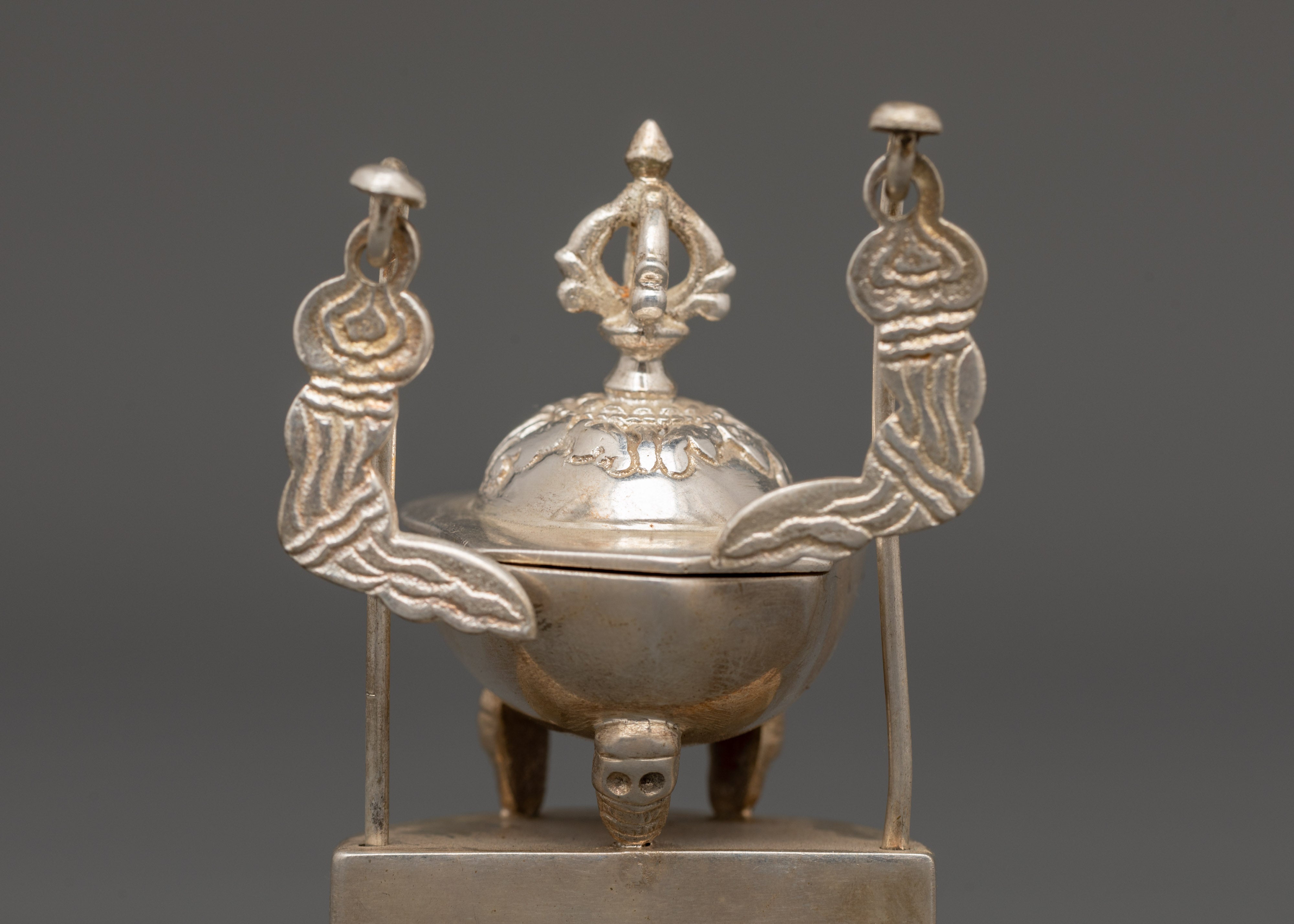 Silver Plated Brass Kapala Skull Cup | Sacred Tantric Tool for Buddhist Rituals