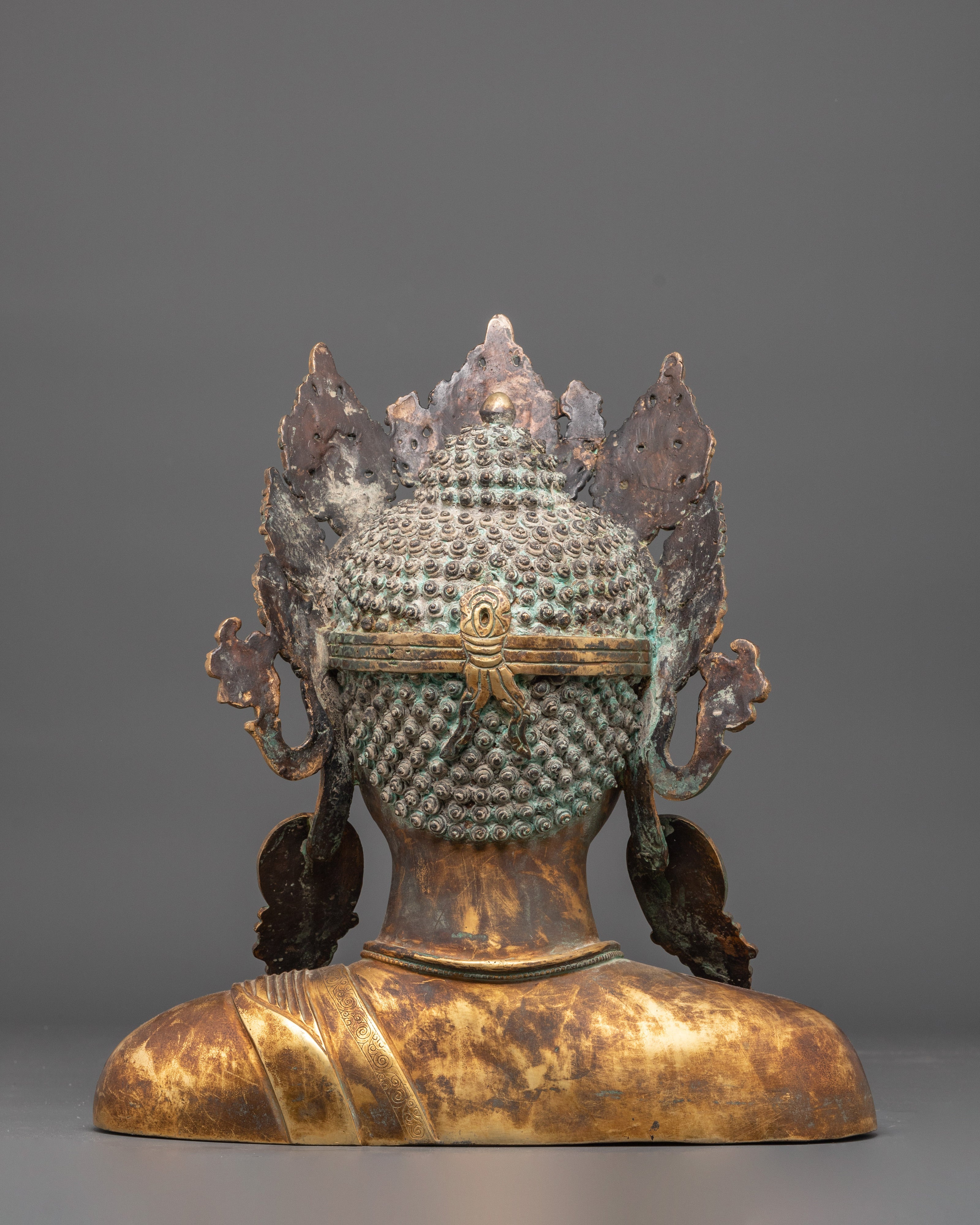Handcrafted Gold Plated Buddha Head | Oxidized Copper Statue