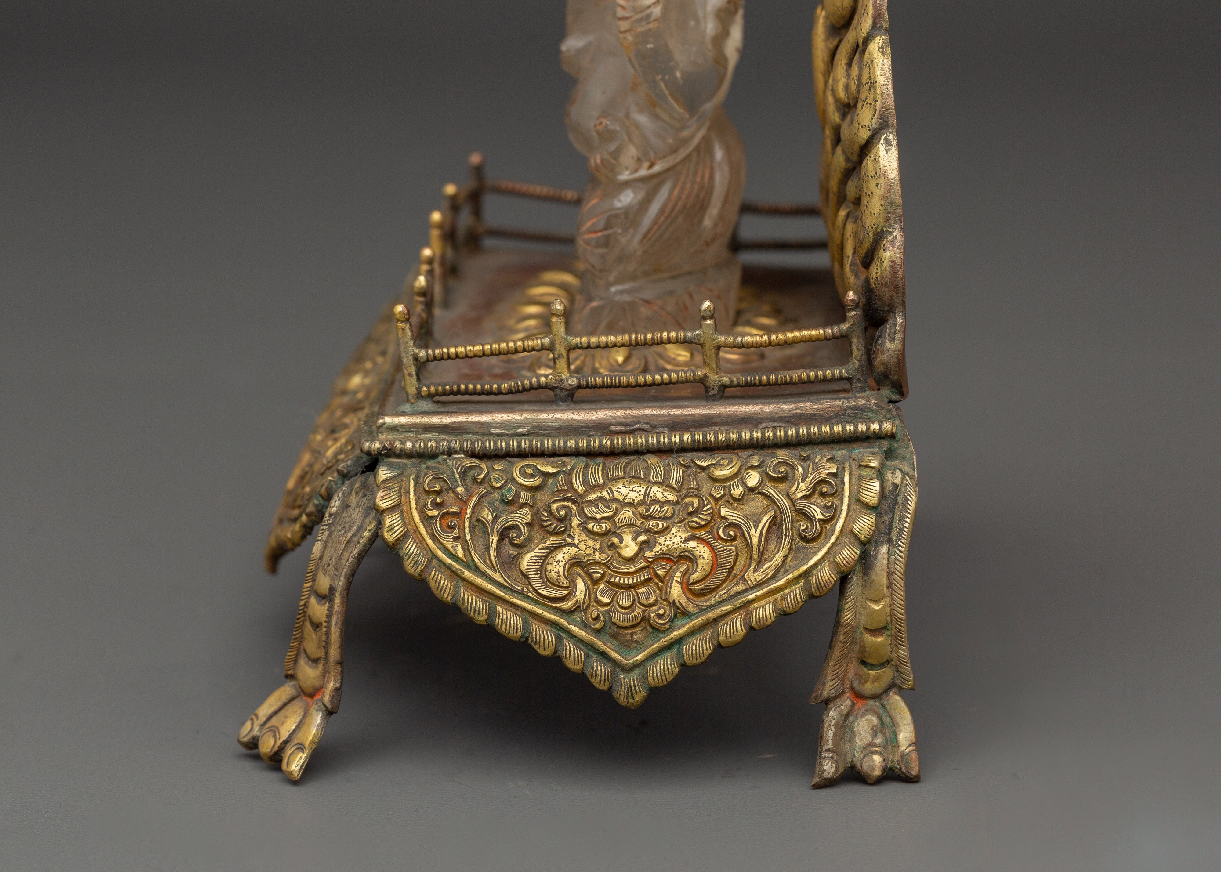 Handcrafted Crystal Ganesh Statue with Throne | Gold Plated Copper Base