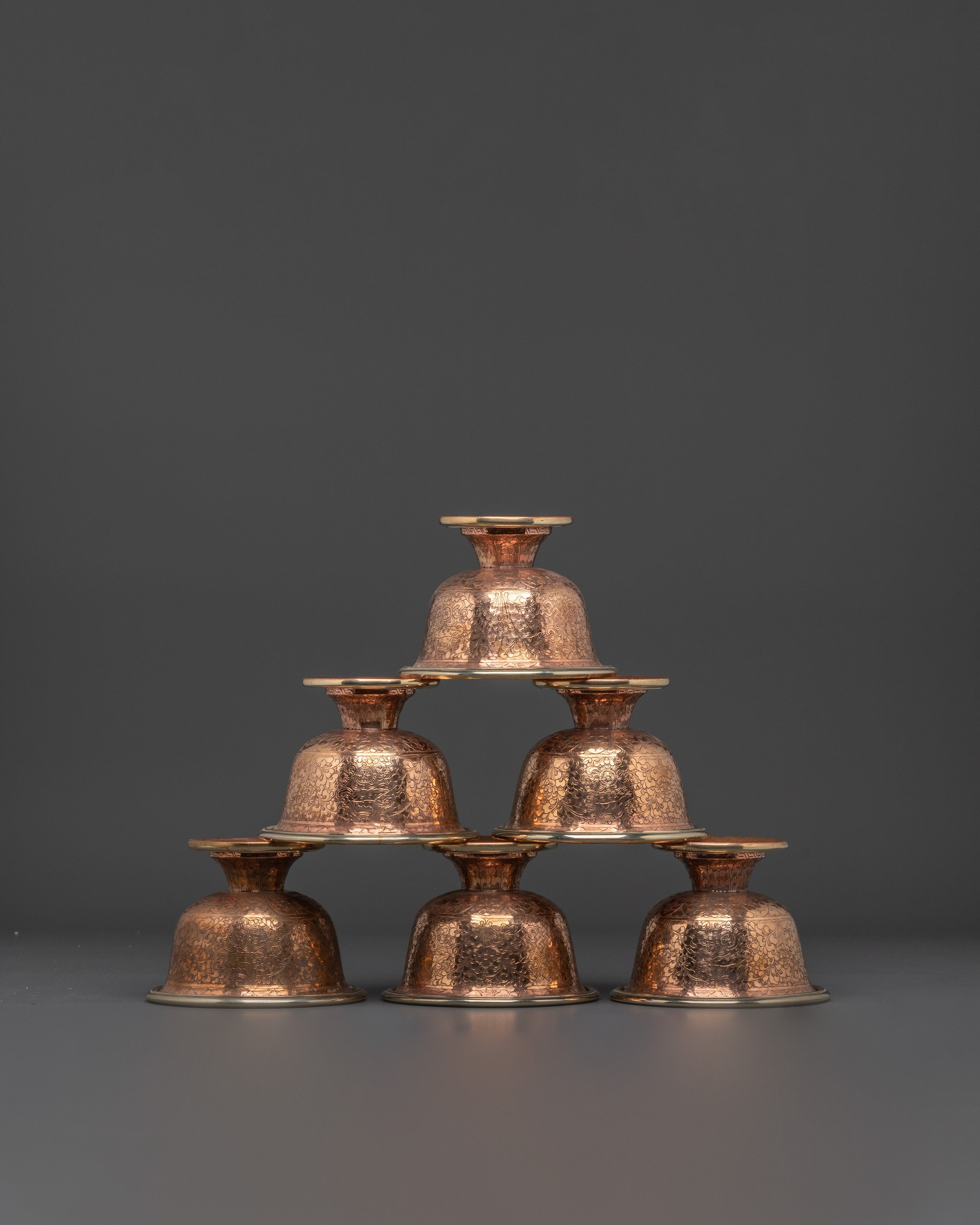 Handcrafted Copper Offering Bowls Set | Ritual Tools for Buddhist Altar