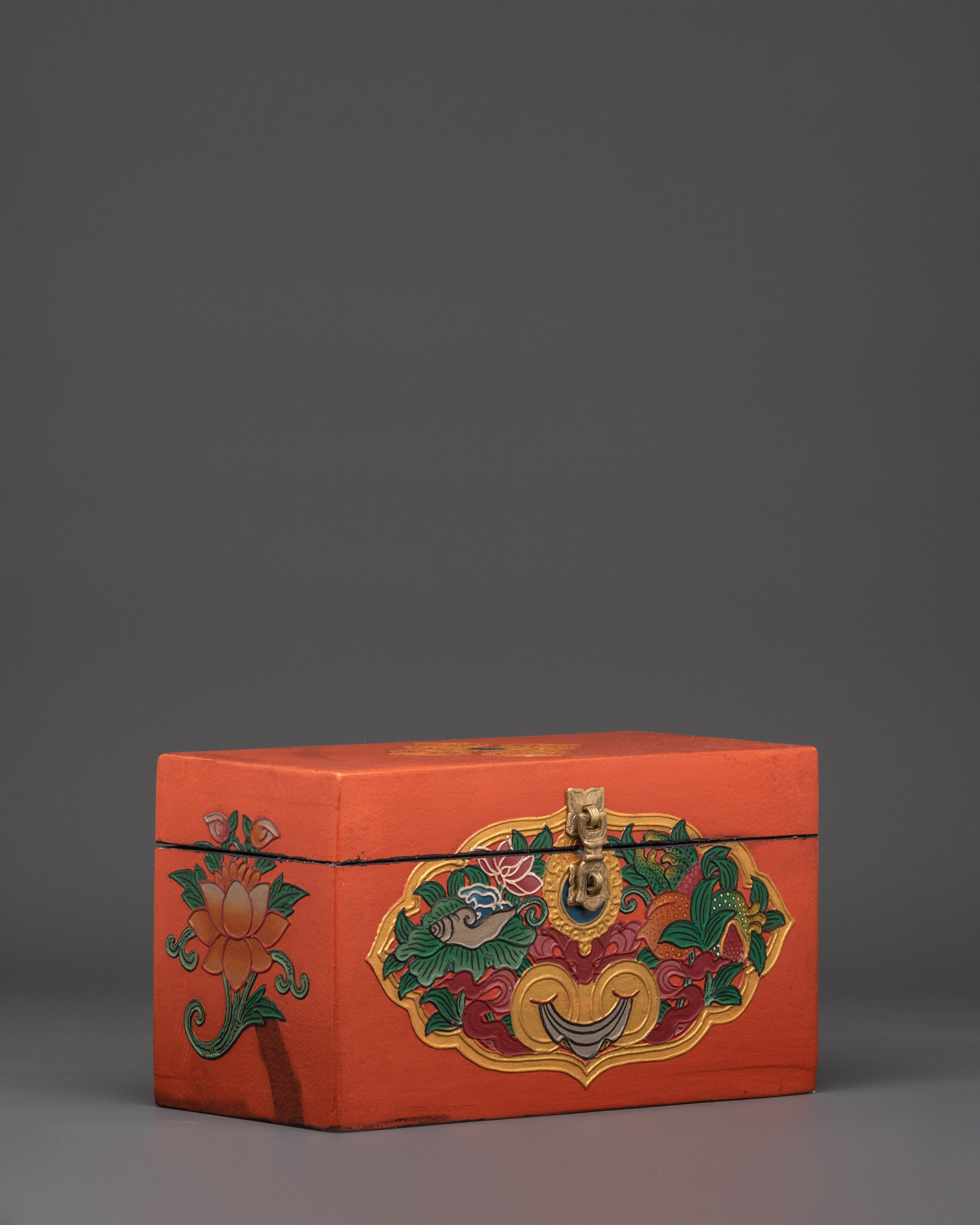 Tibetan Decorative Storage Box | Featuring Bisho Vajra, Lotus, Conch