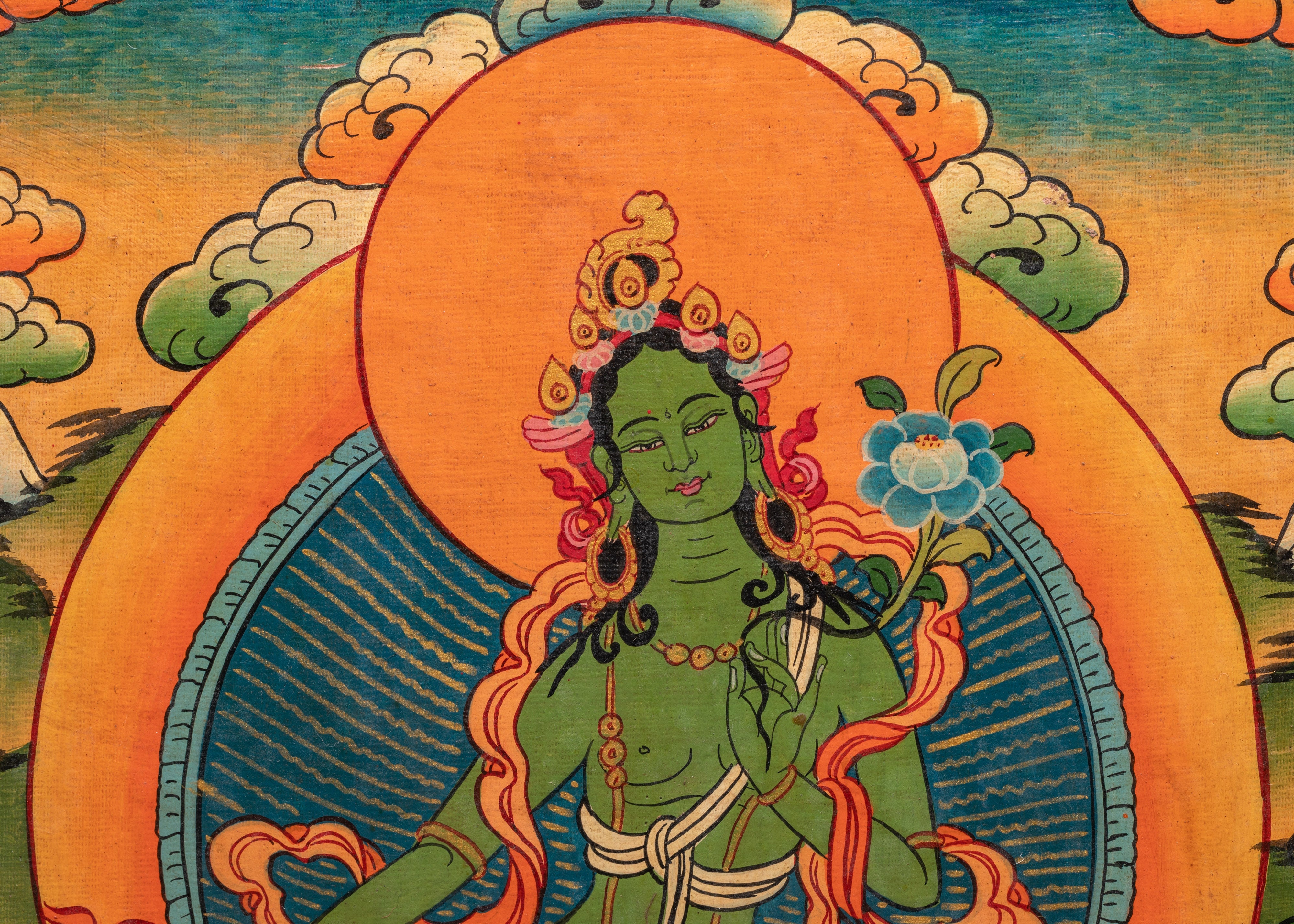 Tibetan Green Tara Wall Hanging | Handcrafted Buddhist Wall Art