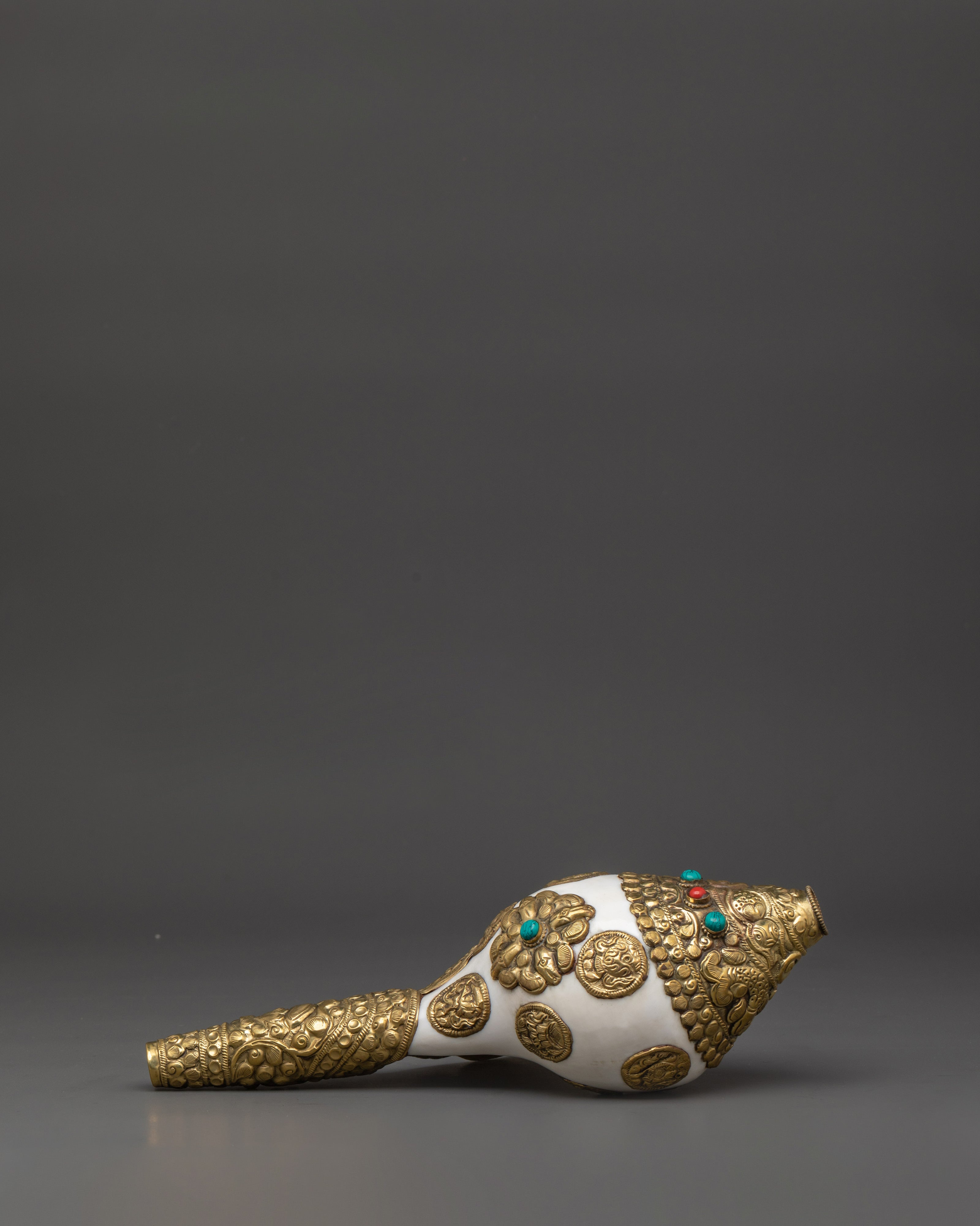 Tibetan Ritual Brass Conch Shell | Handcrafted Buddhist Sound Offering Shell