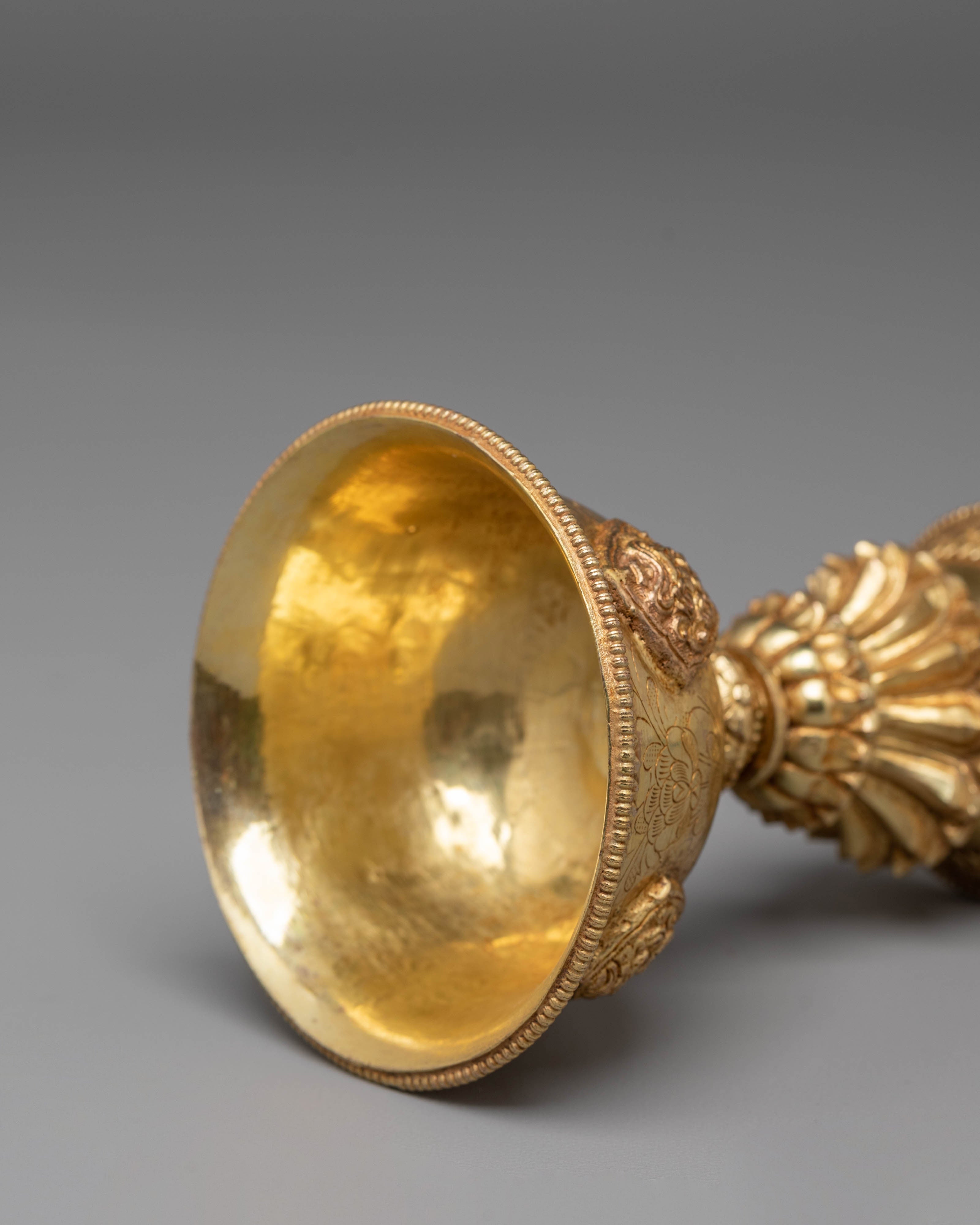 Light Offering Tibetan Butter Lamp | Handcrafted Copper Lamp with Fire Gold Finish