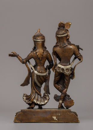 Silver-Plated Brass Radha Krishna Statue |  Symbol of Love & Devotion