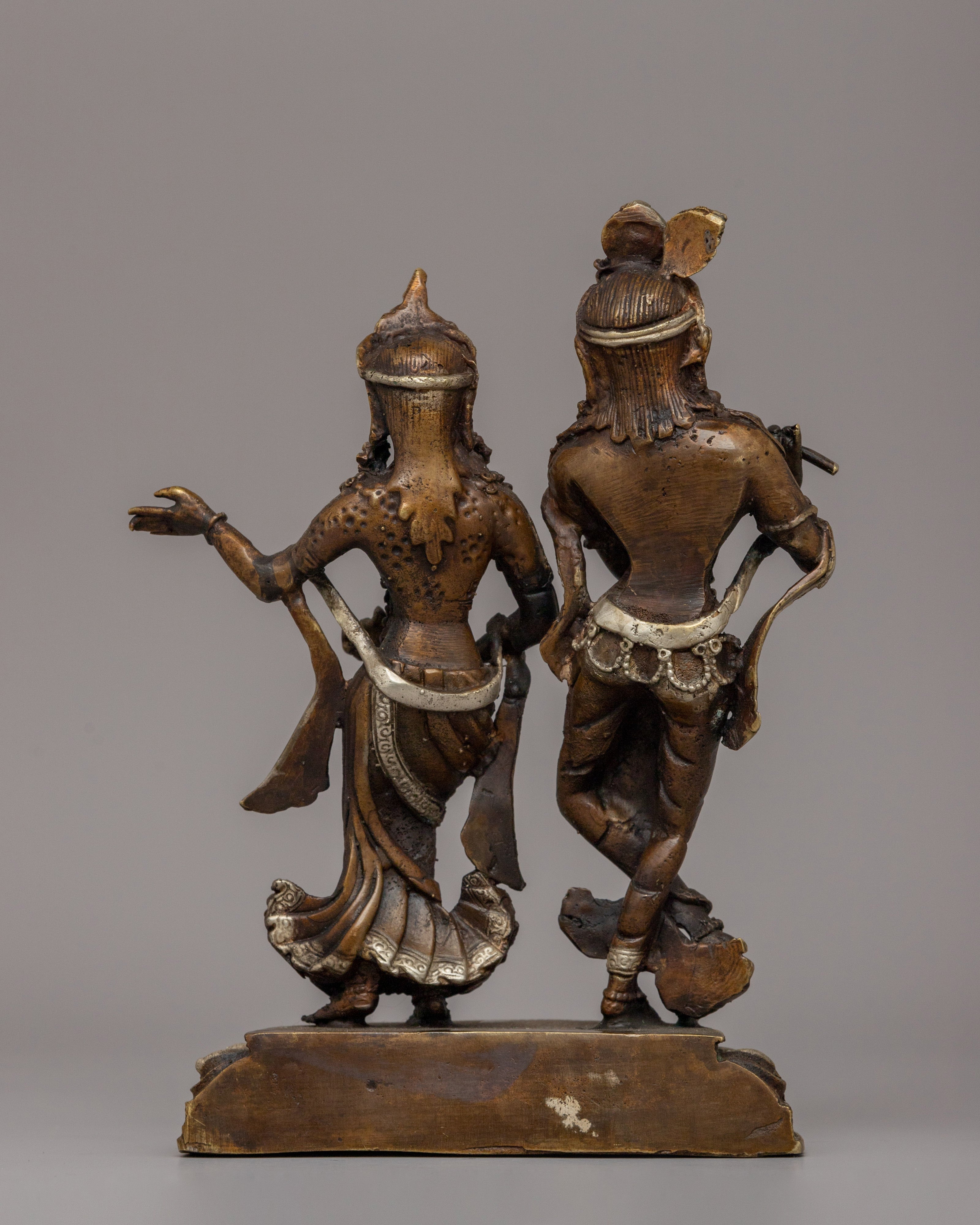 Silver-Plated Brass Radha Krishna Statue |  Symbol of Love & Devotion