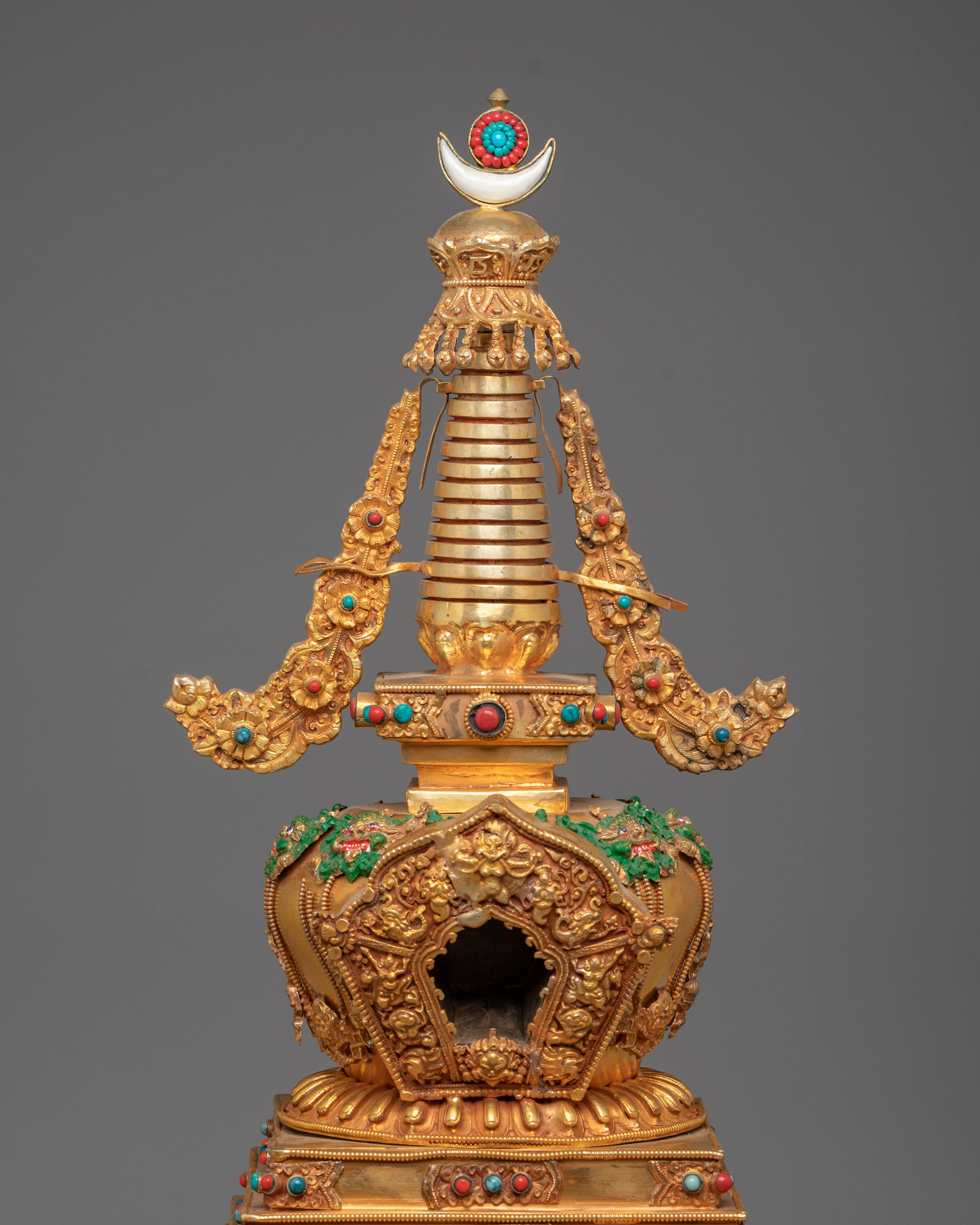 Spiritual Handcrafted Tibetan Stupa | Copper with Gold Plating