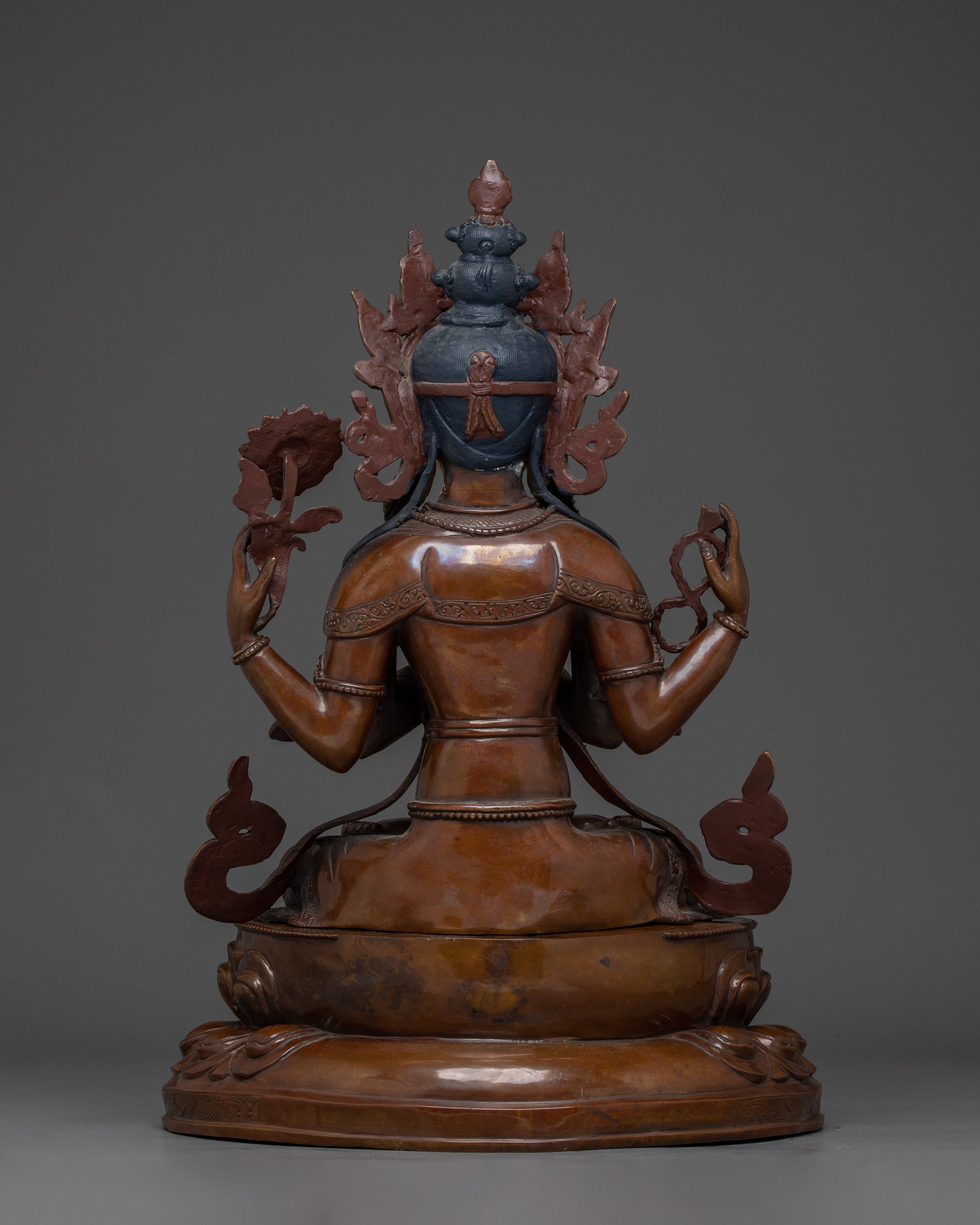 Chenrezig Statue in Oxidized Copper | Majestic Nepalese Buddhist Altar Piece
