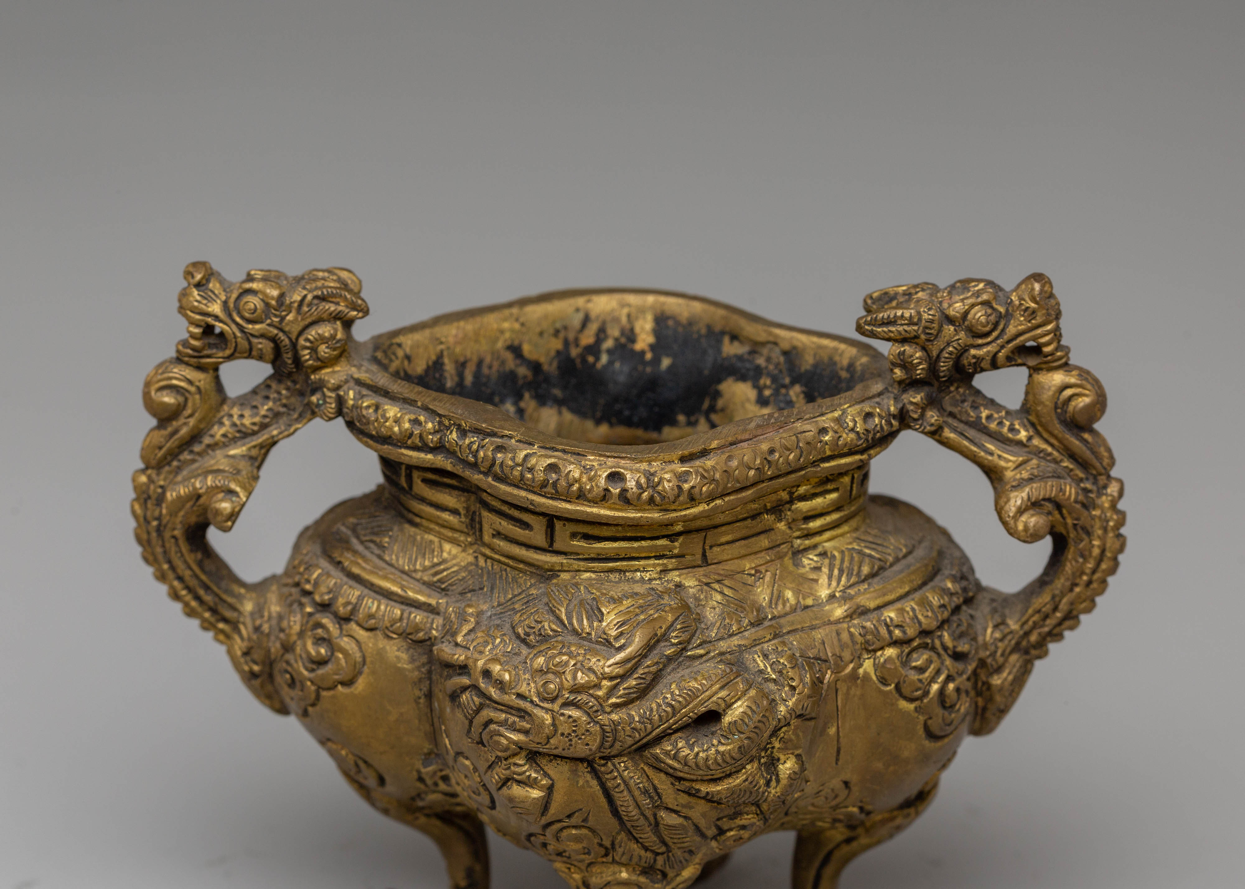 Handmade Dragon Motifs Incense Burner | Brass Ritual Decor