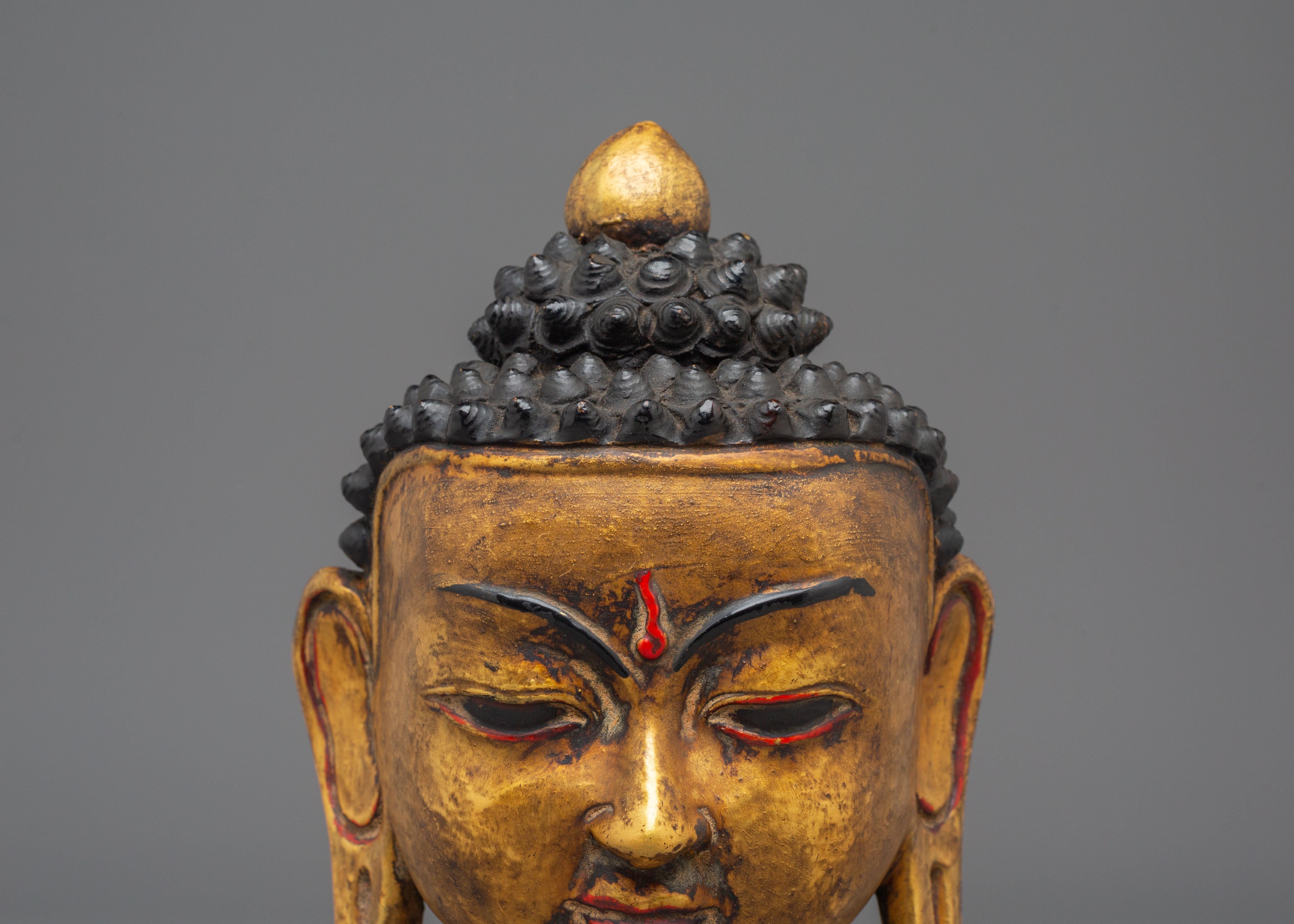 Handcrafted Wood Buddha Head | Acrylic Color Art for Meditation and Peace