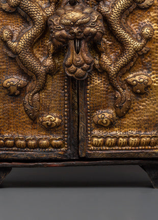 Large Tibetan Ghau Box | Brass & Iron Buddhist Altar Shrine